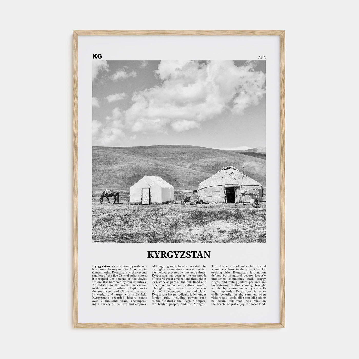 Kyrgyzstan Travel B&W Poster