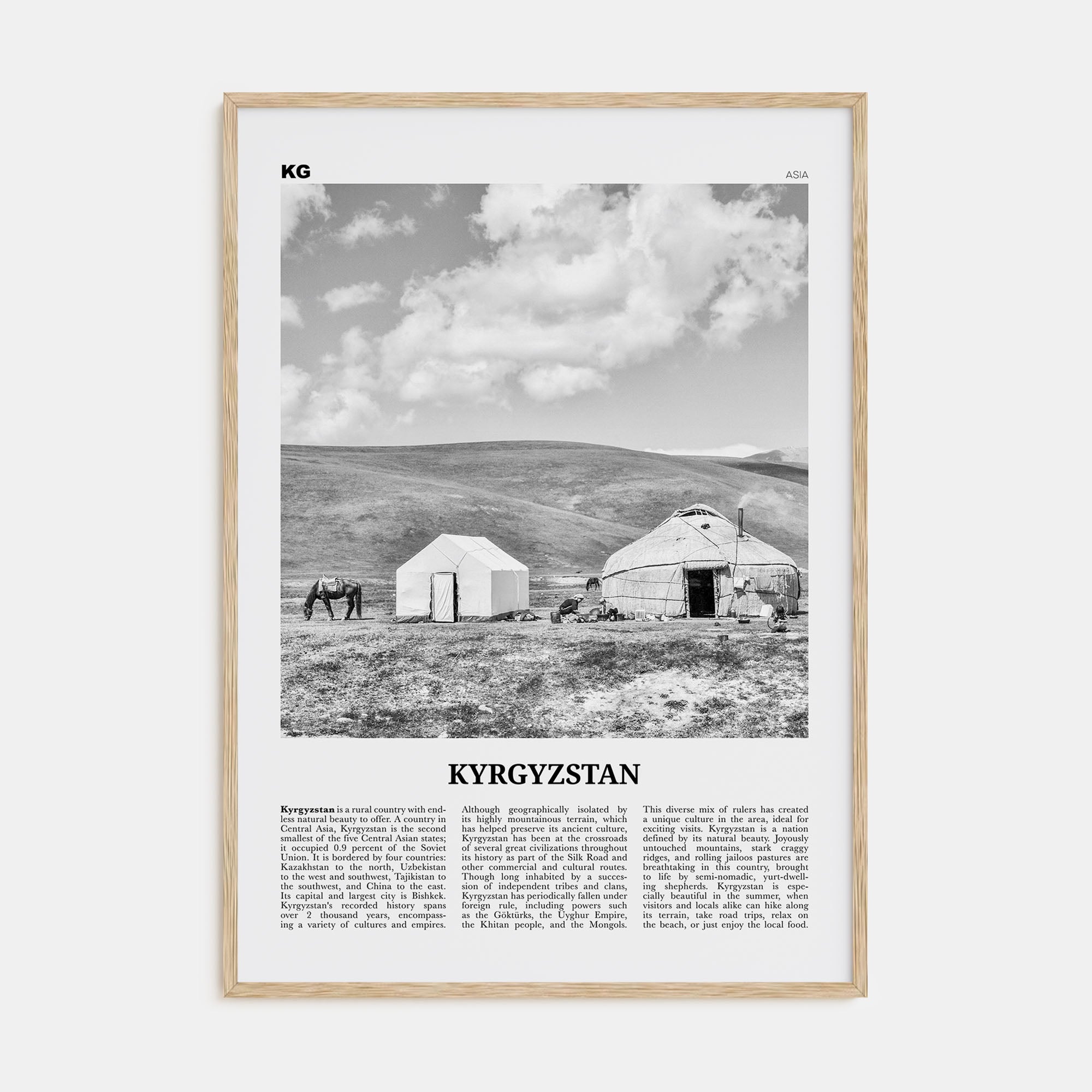 Kyrgyzstan Travel B&W Poster