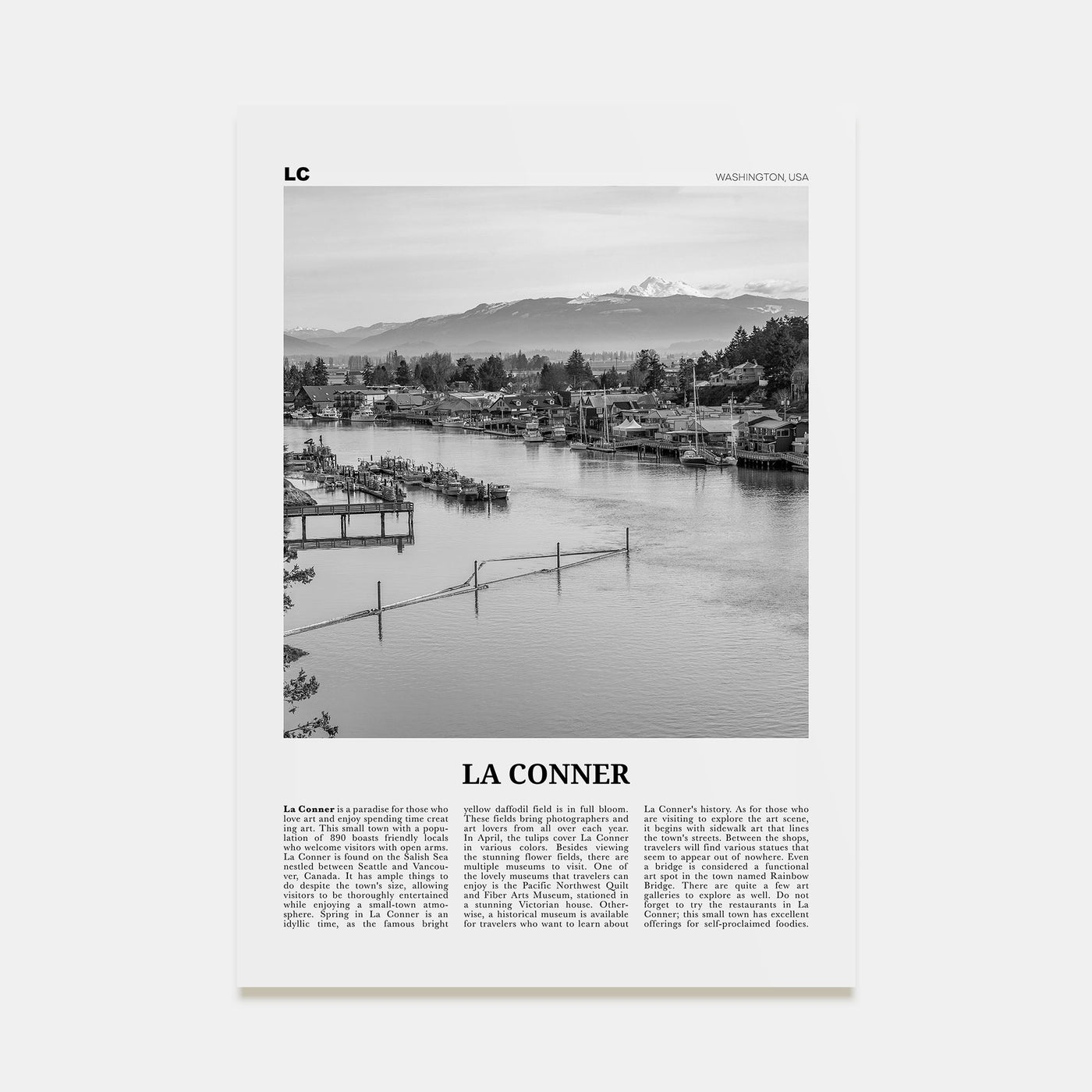 La Conner Travel B&W Poster