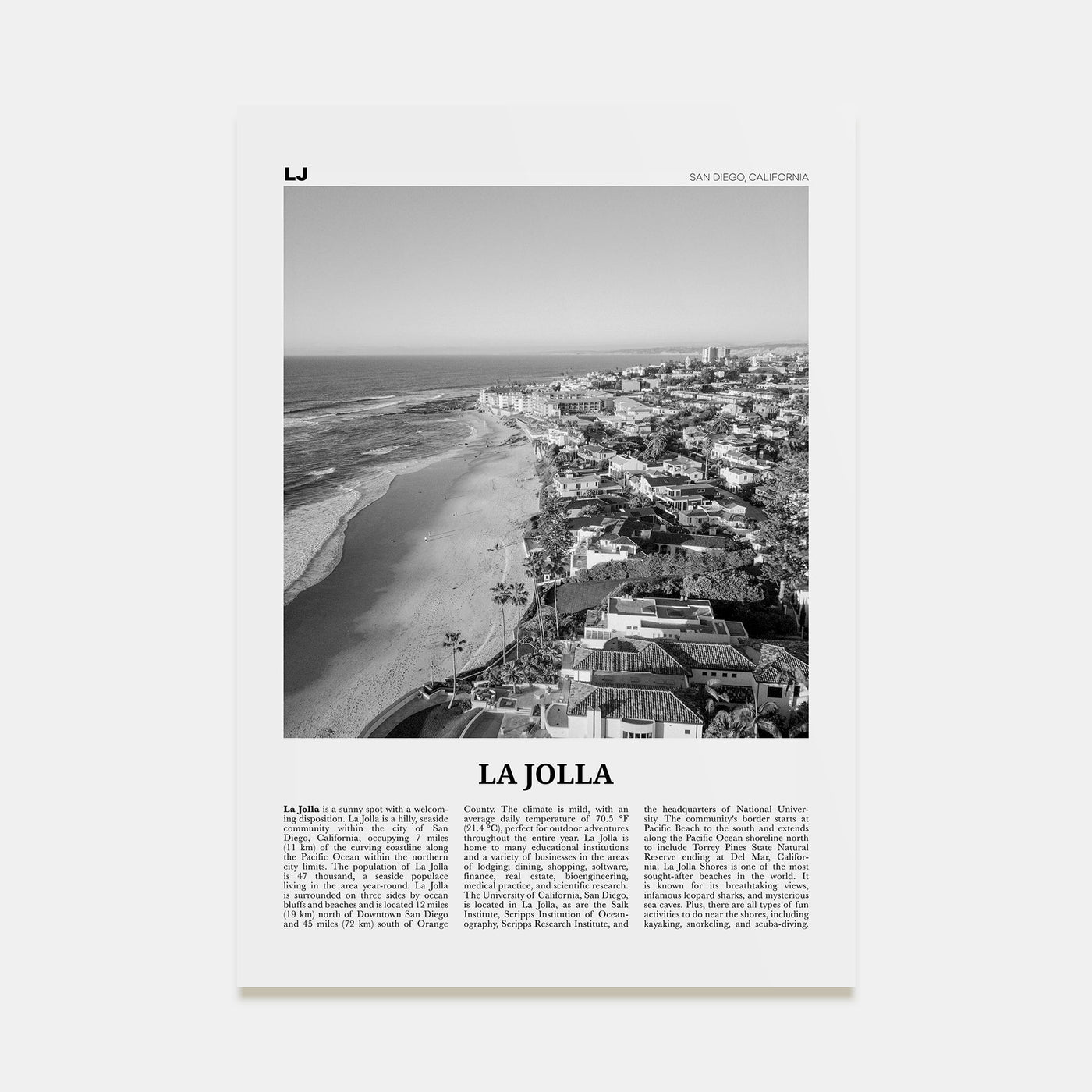 La Jolla Travel B&W No 2 Poster