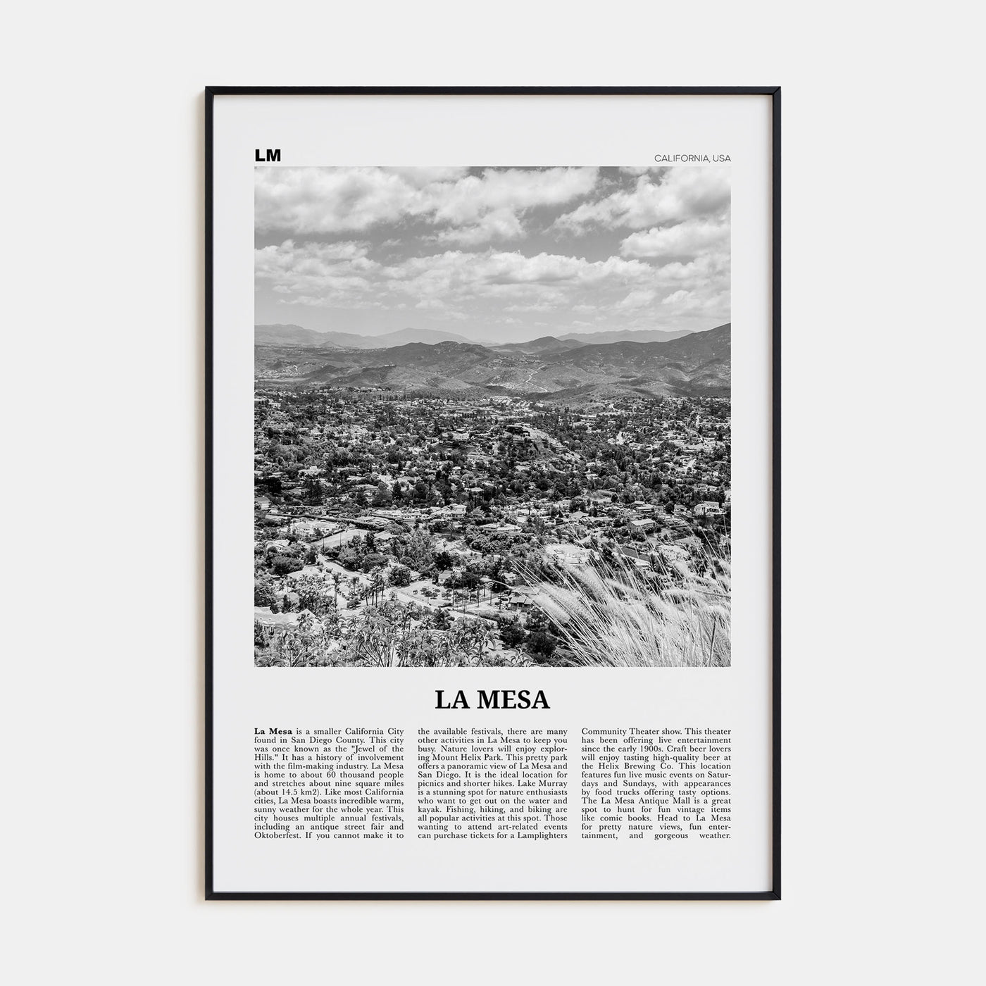La Mesa Travel B&W Poster