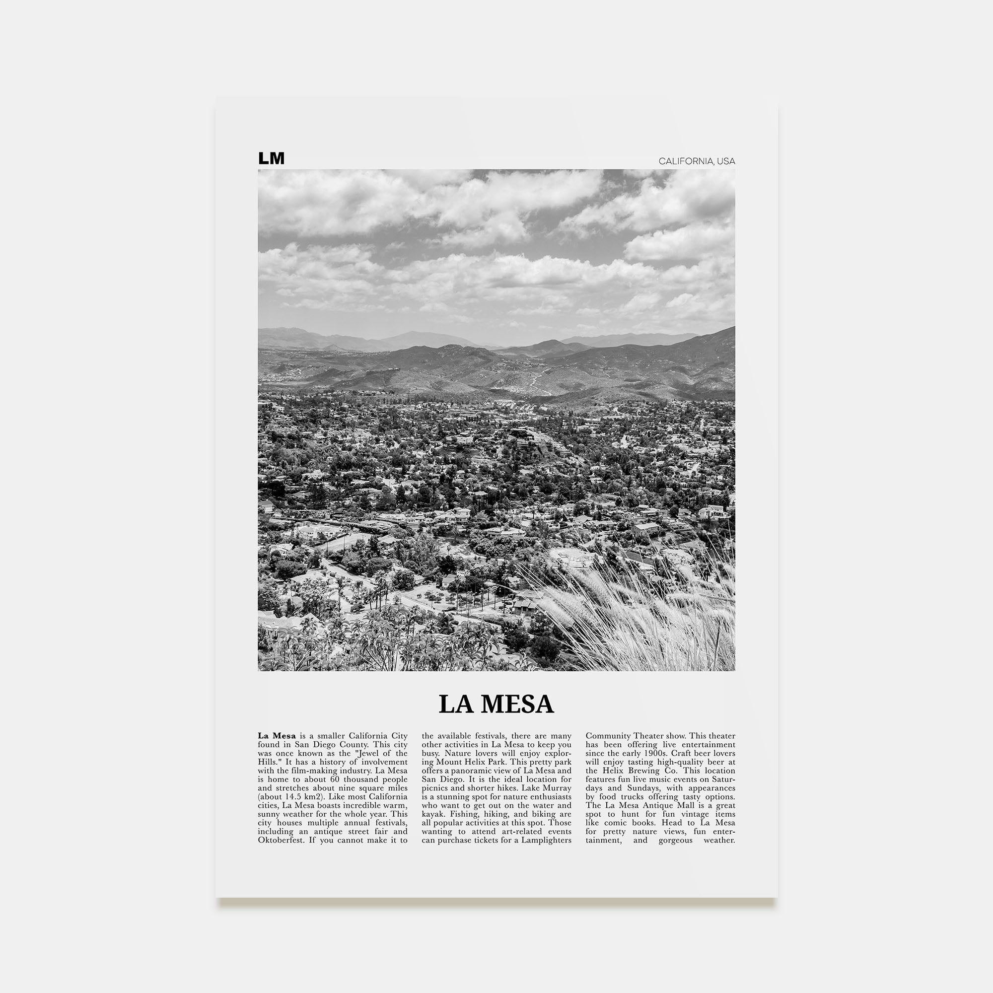 La Mesa Travel B&W Poster