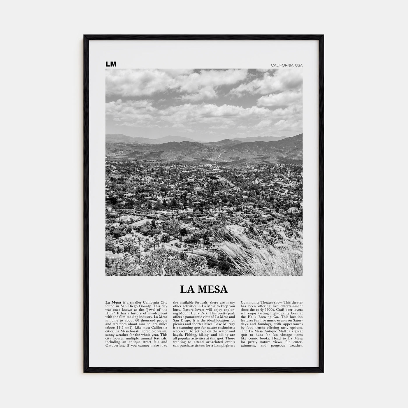 La Mesa Travel B&W Poster