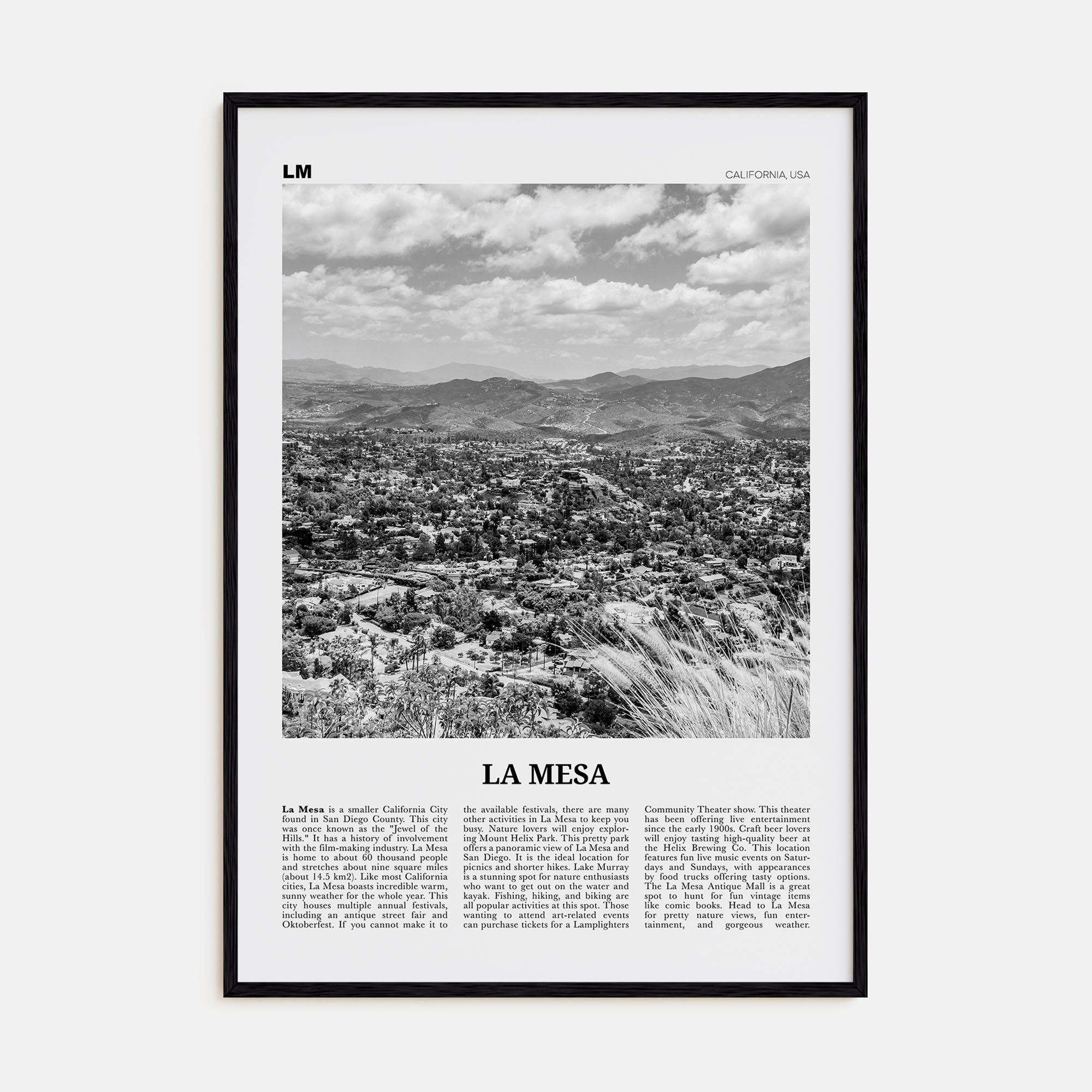 La Mesa Travel B&W Poster