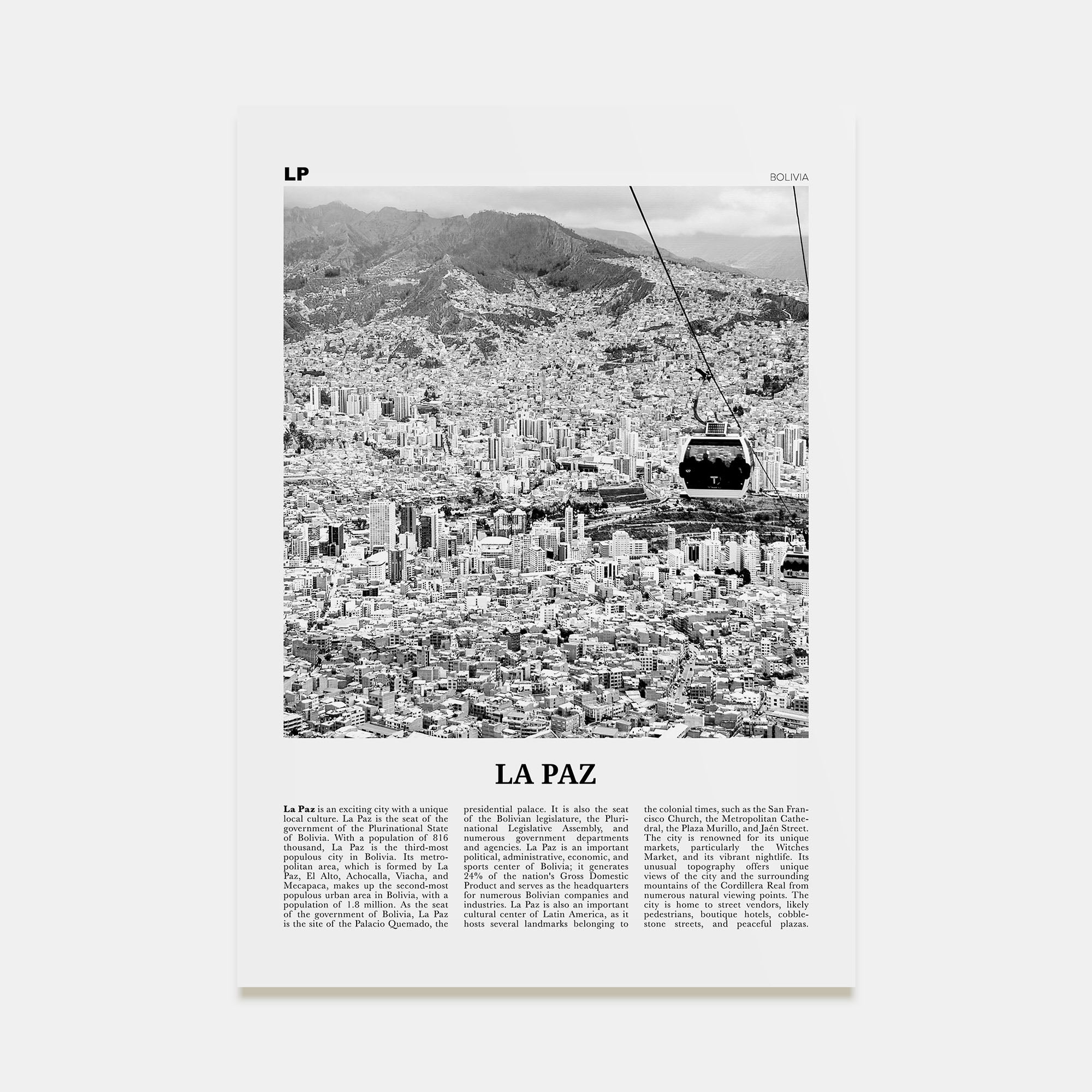 La Paz Travel B&W Poster