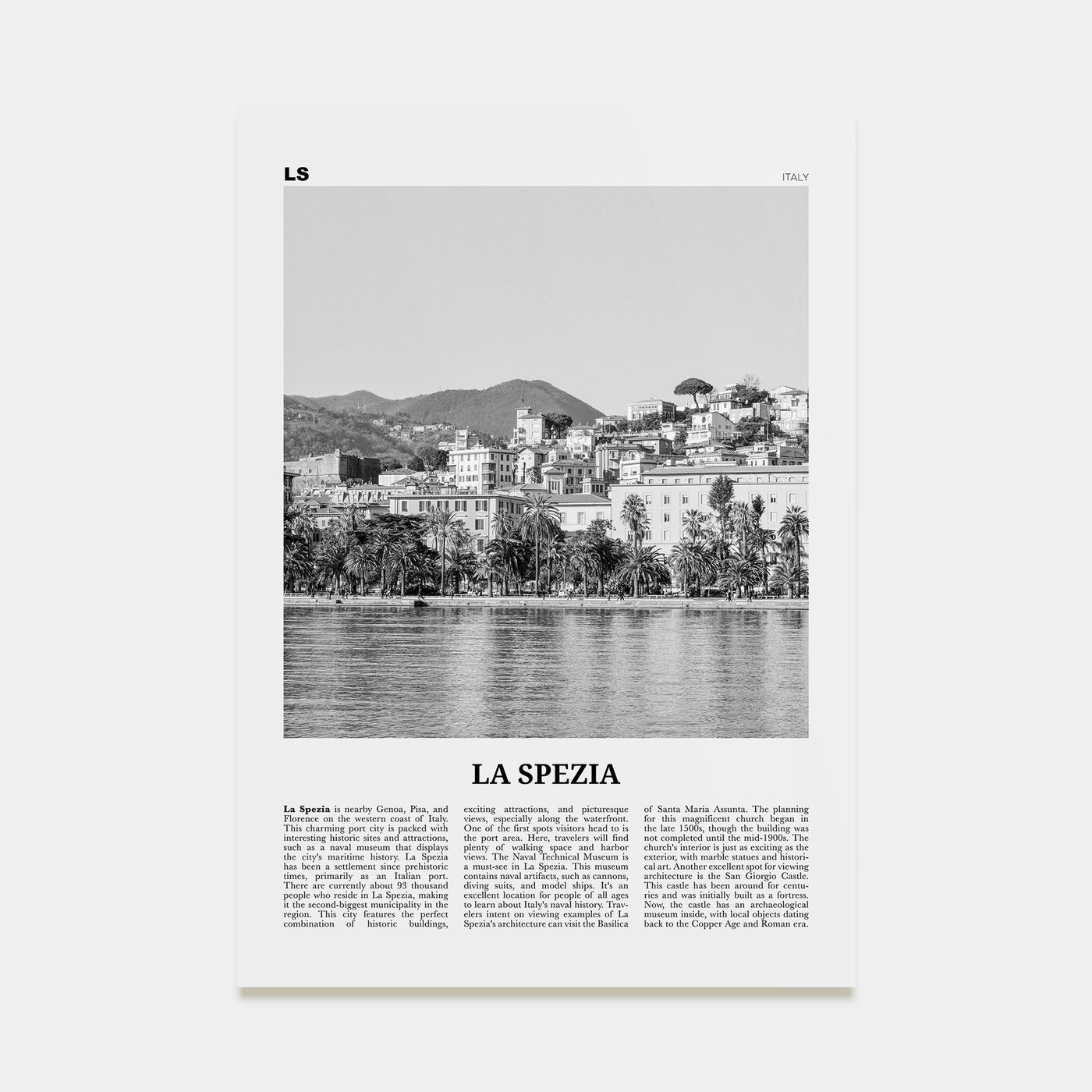 La Spezia Travel B&W Poster