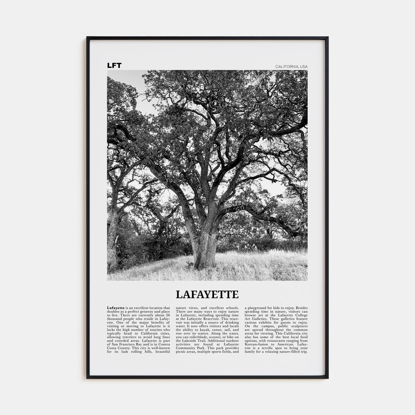 Lafayette, California Travel B&W Poster