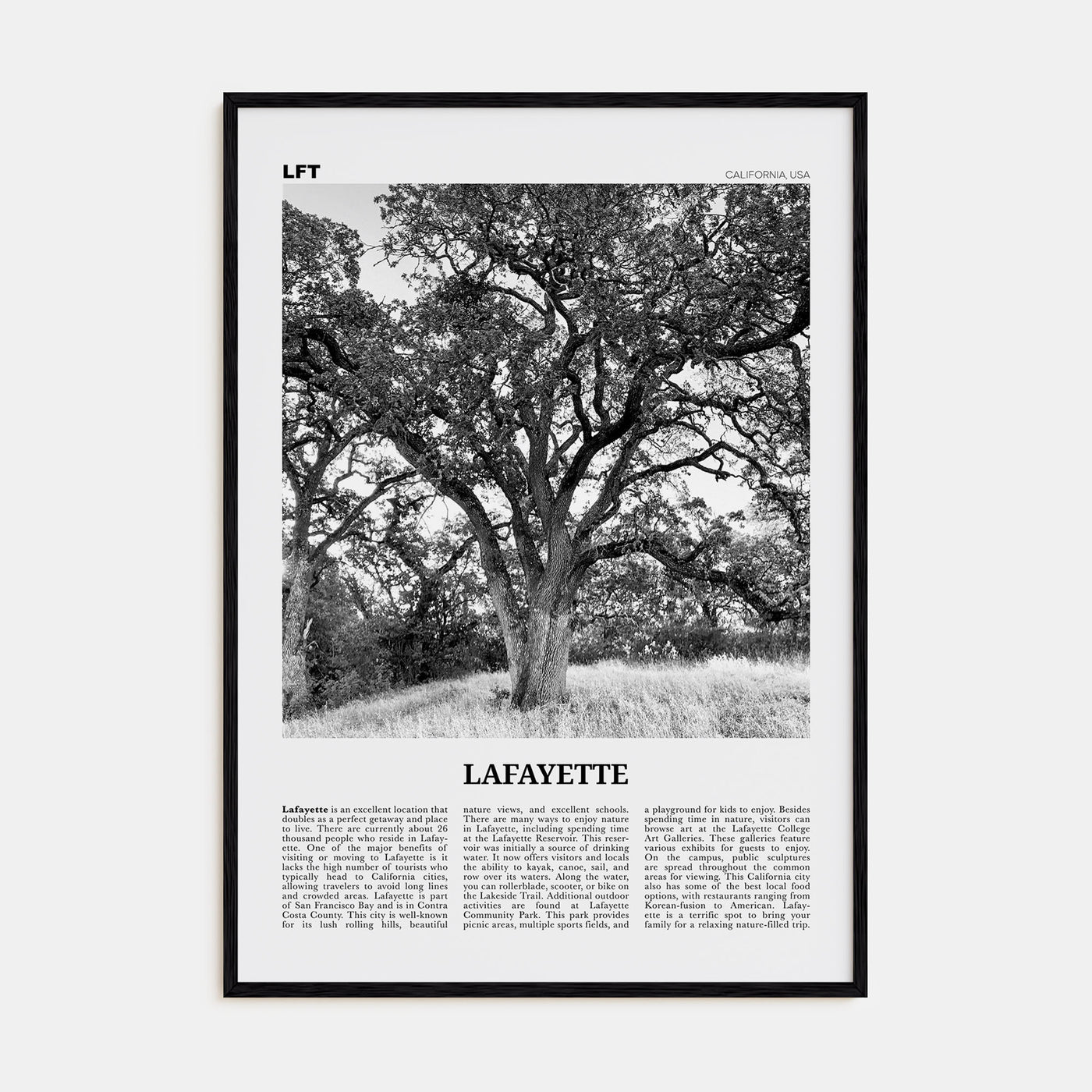 Lafayette, California Travel B&W Poster