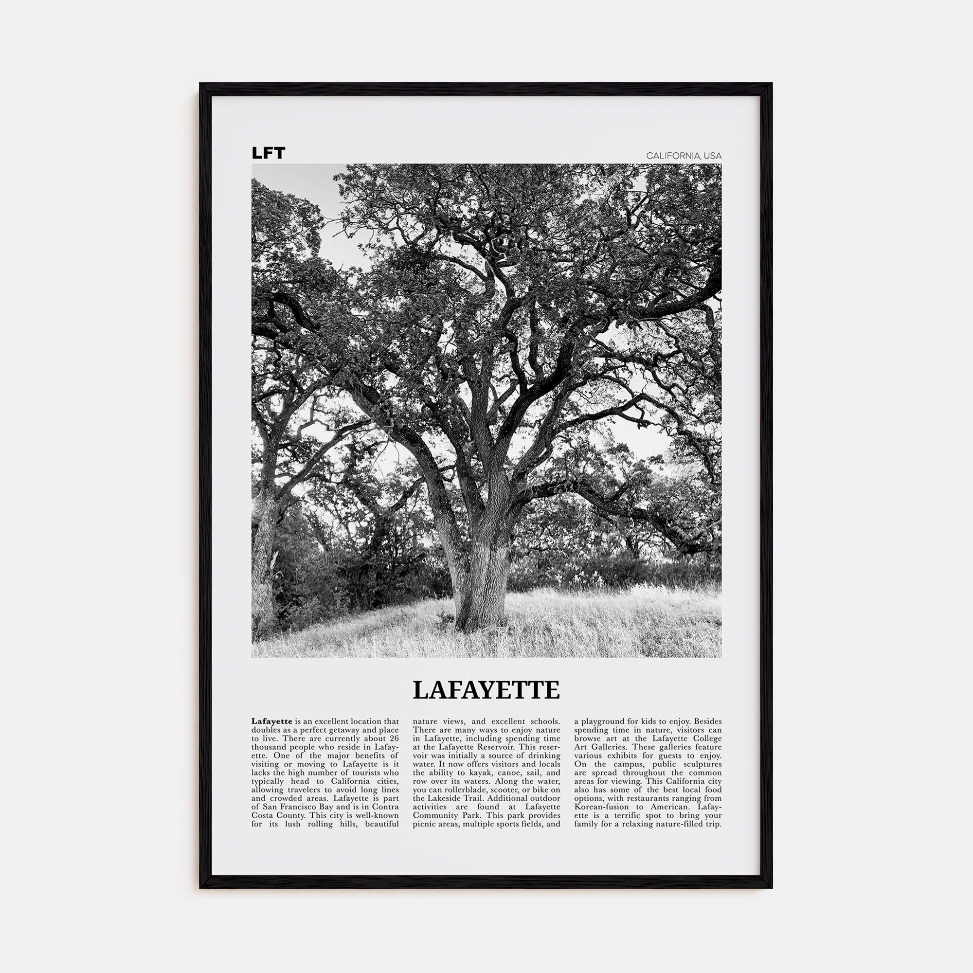 Lafayette, California Travel B&W Poster