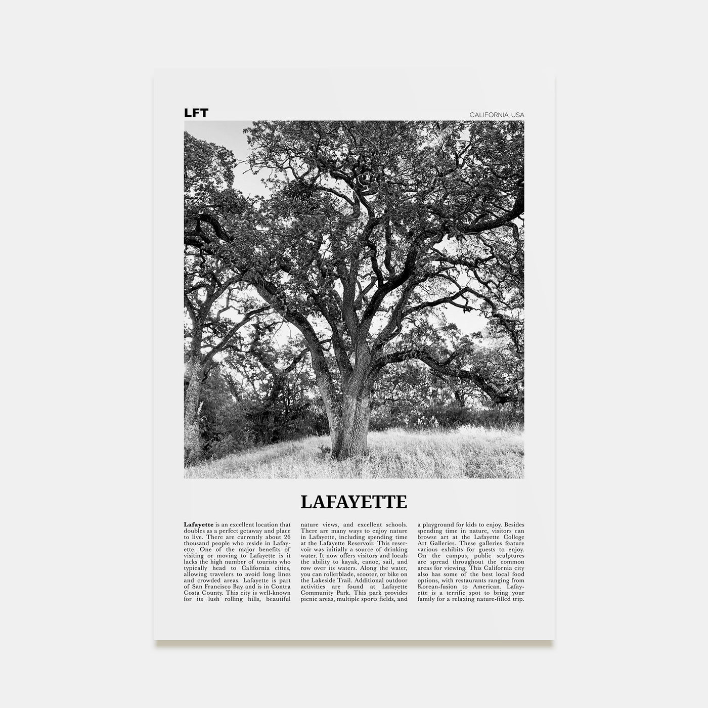 Lafayette, California Travel B&W Poster