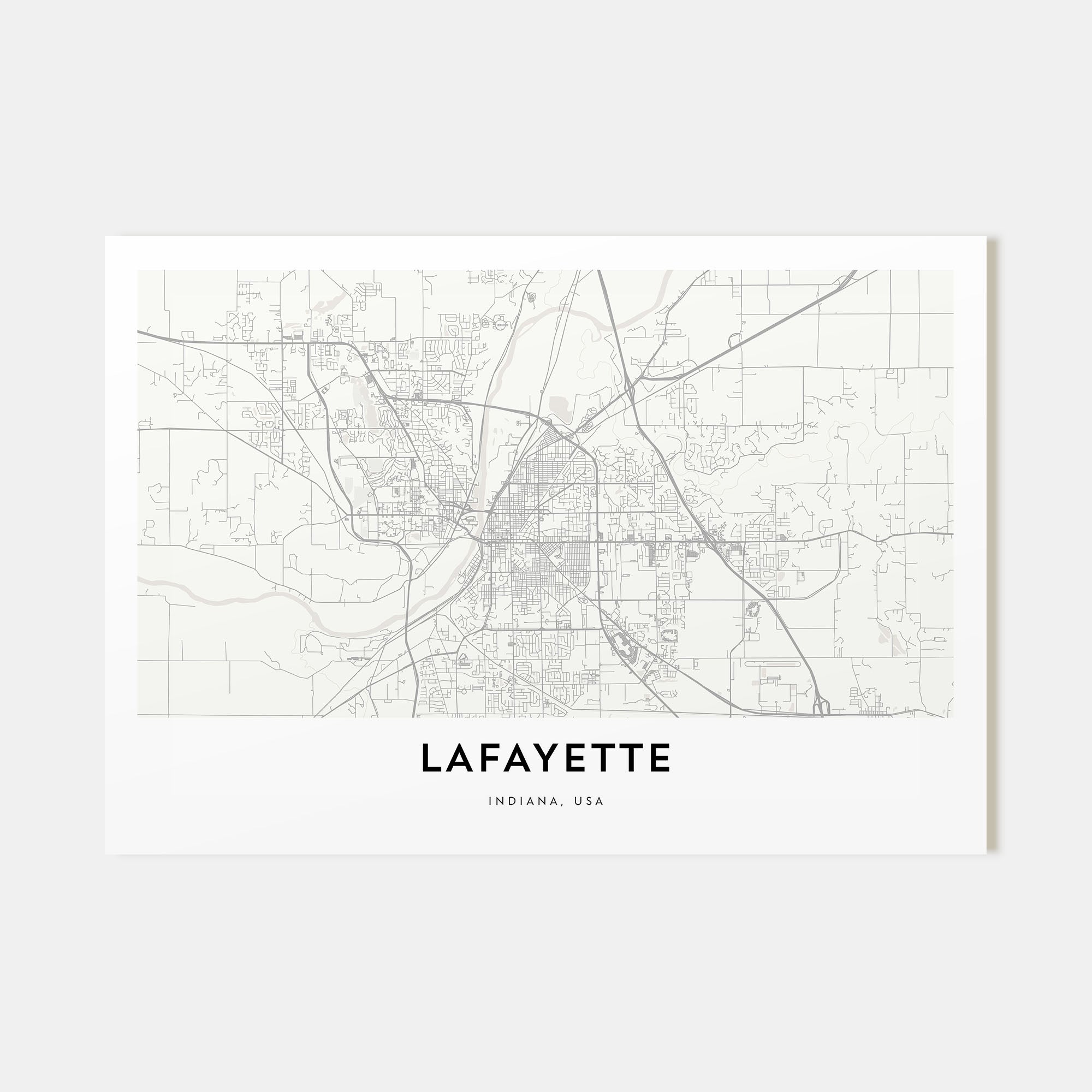 Lafayette, Indiana Map Landscape Poster