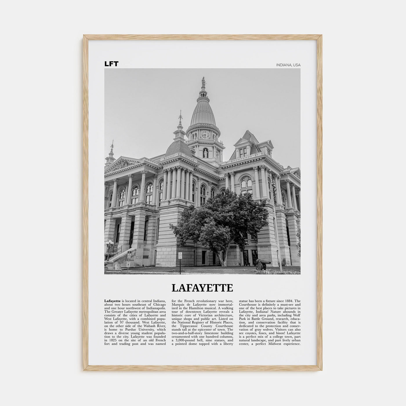 Lafayette, Indiana Travel B&W Poster