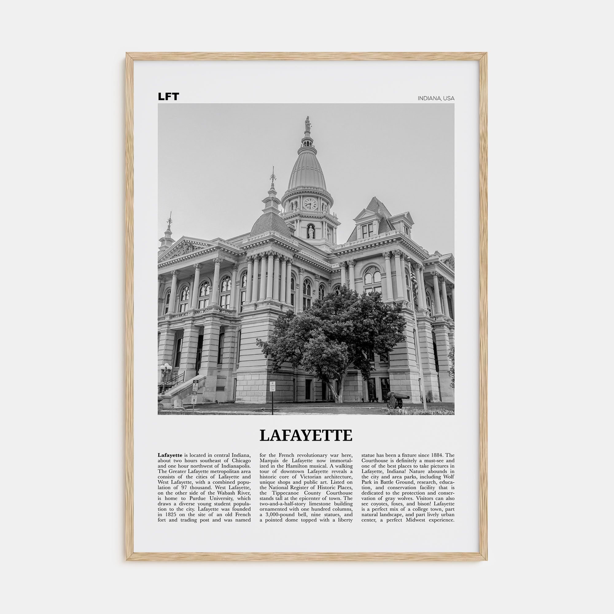 Lafayette, Indiana Travel B&W Poster