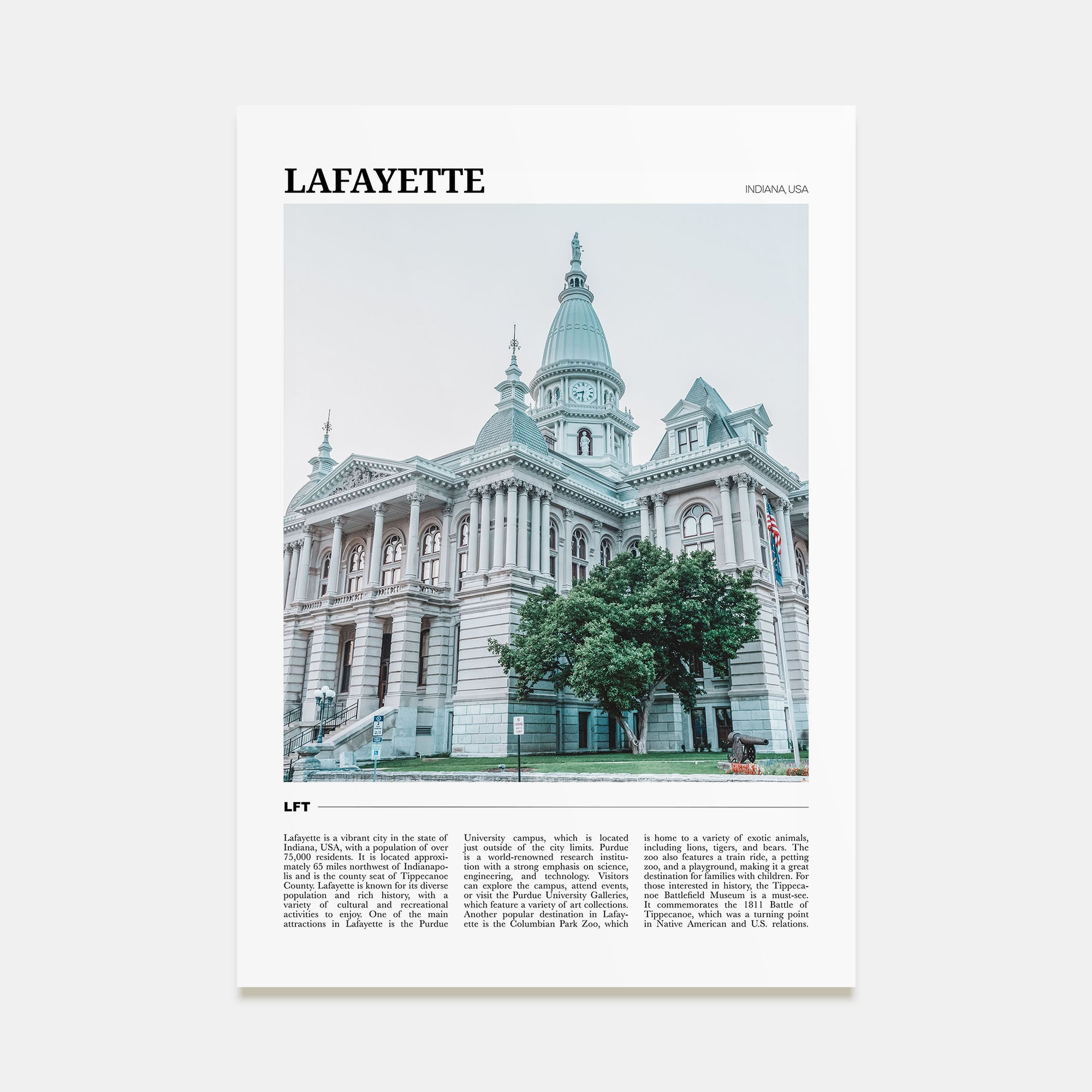 Lafayette, Indiana Travel Color Poster