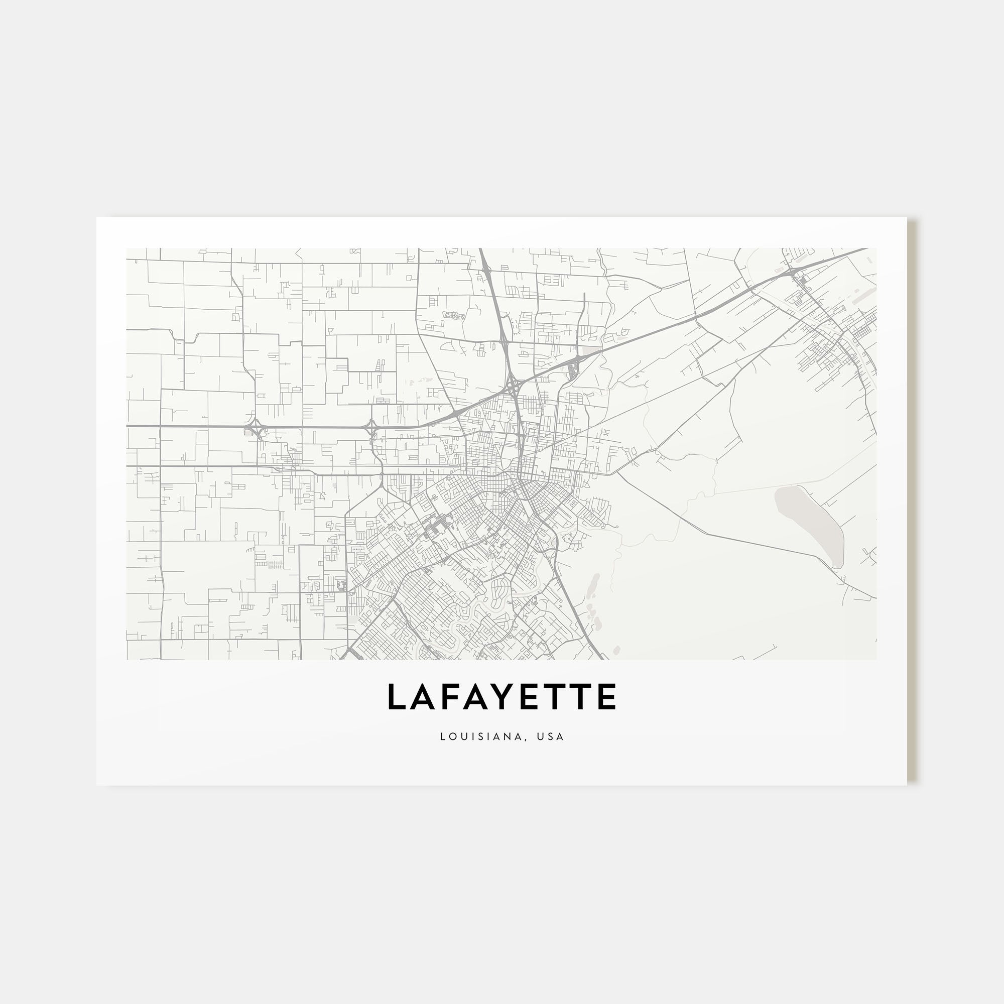 Lafayette, Louisiana Map Landscape Poster