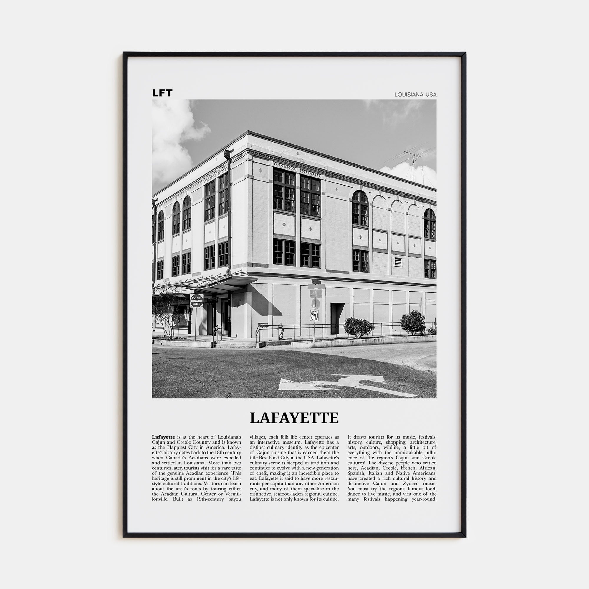 Lafayette, Louisiana Travel B&W Poster