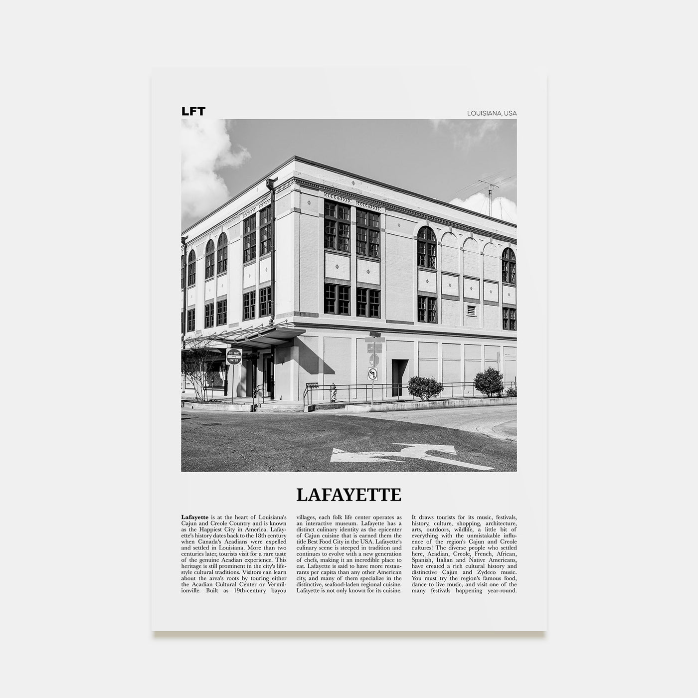 Lafayette, Louisiana Travel B&W Poster