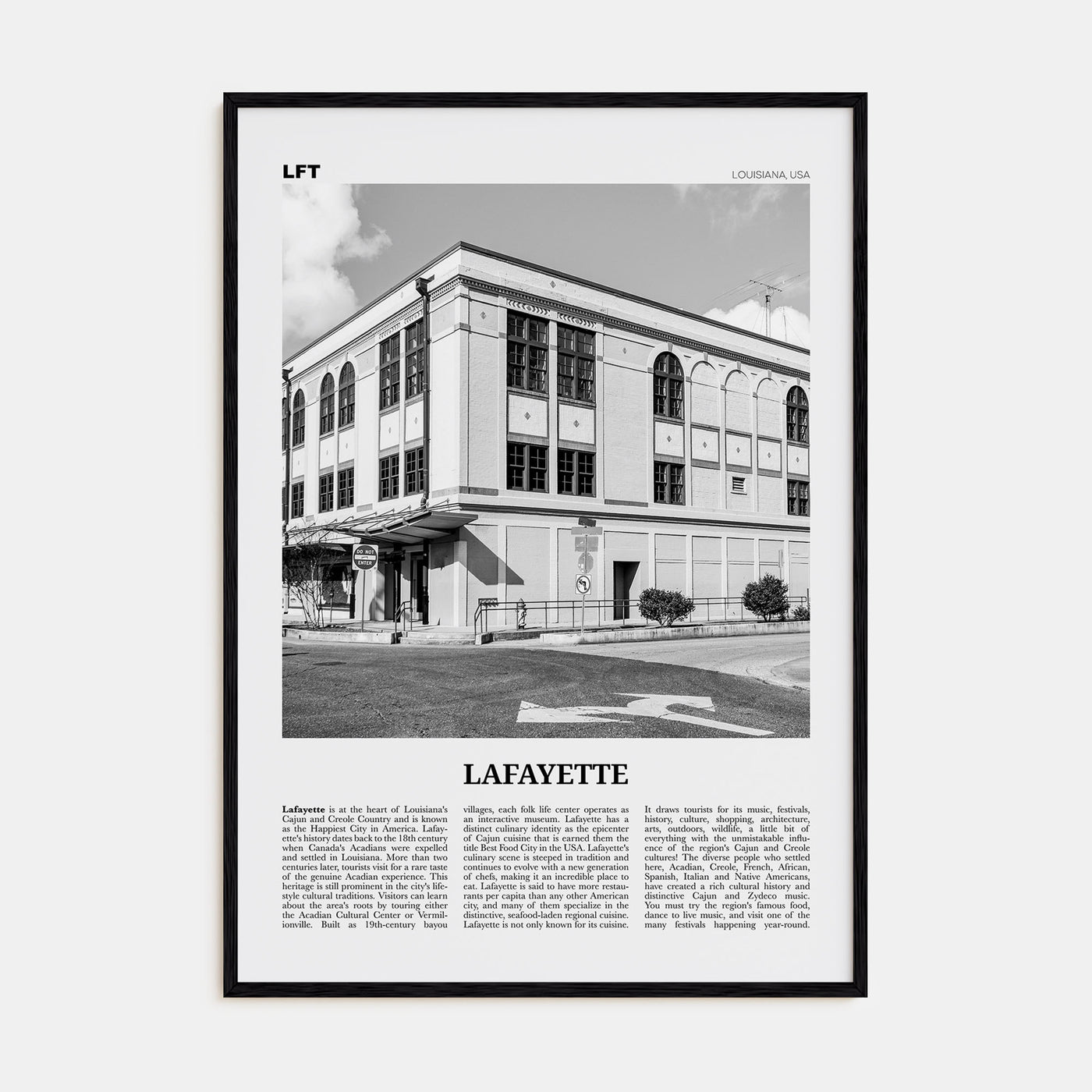 Lafayette, Louisiana Travel B&W Poster