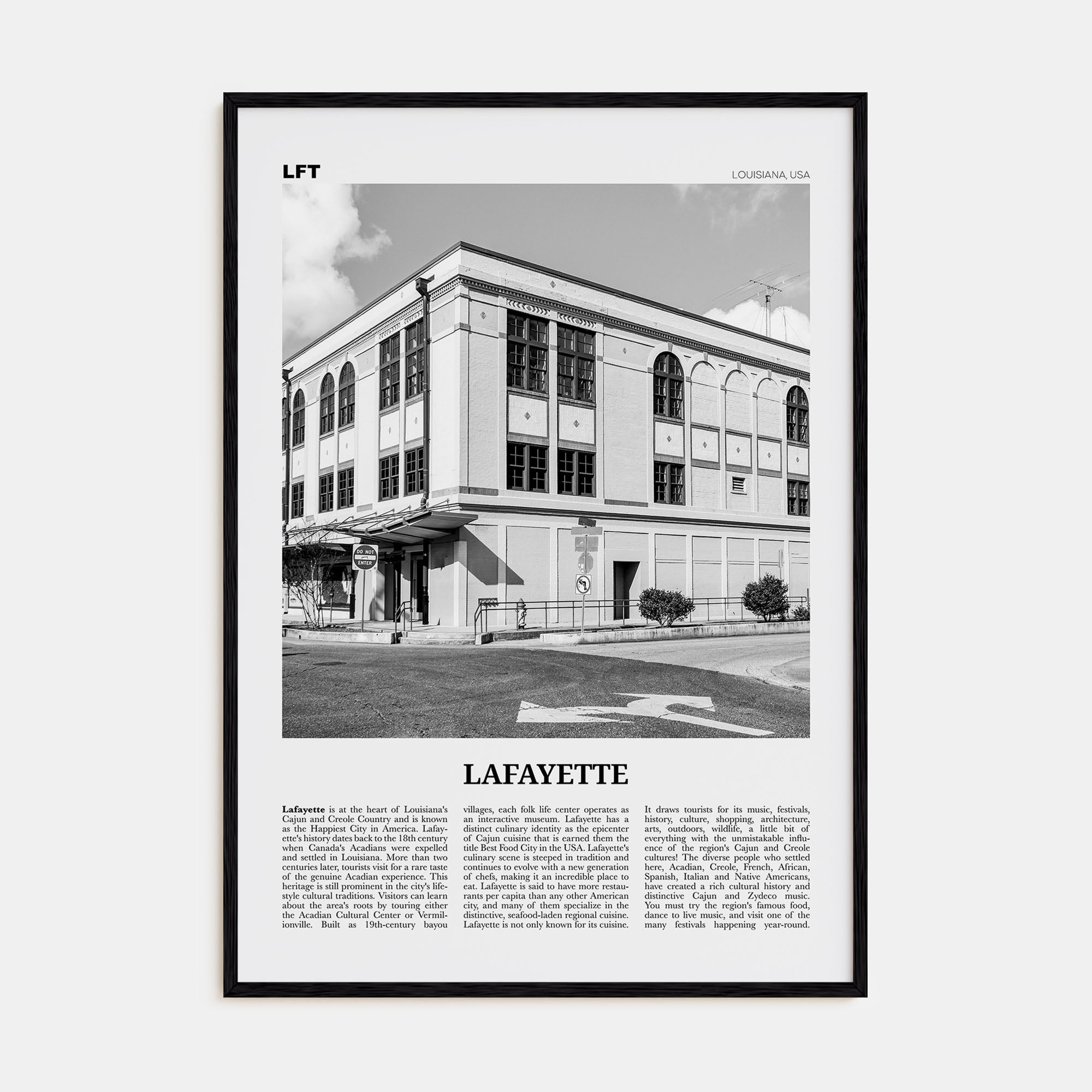 Lafayette, Louisiana Travel B&W Poster