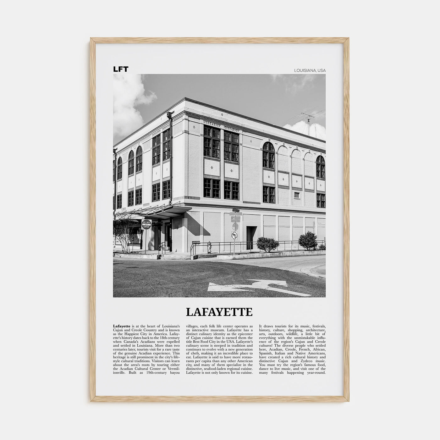 Lafayette, Louisiana Travel B&W Poster