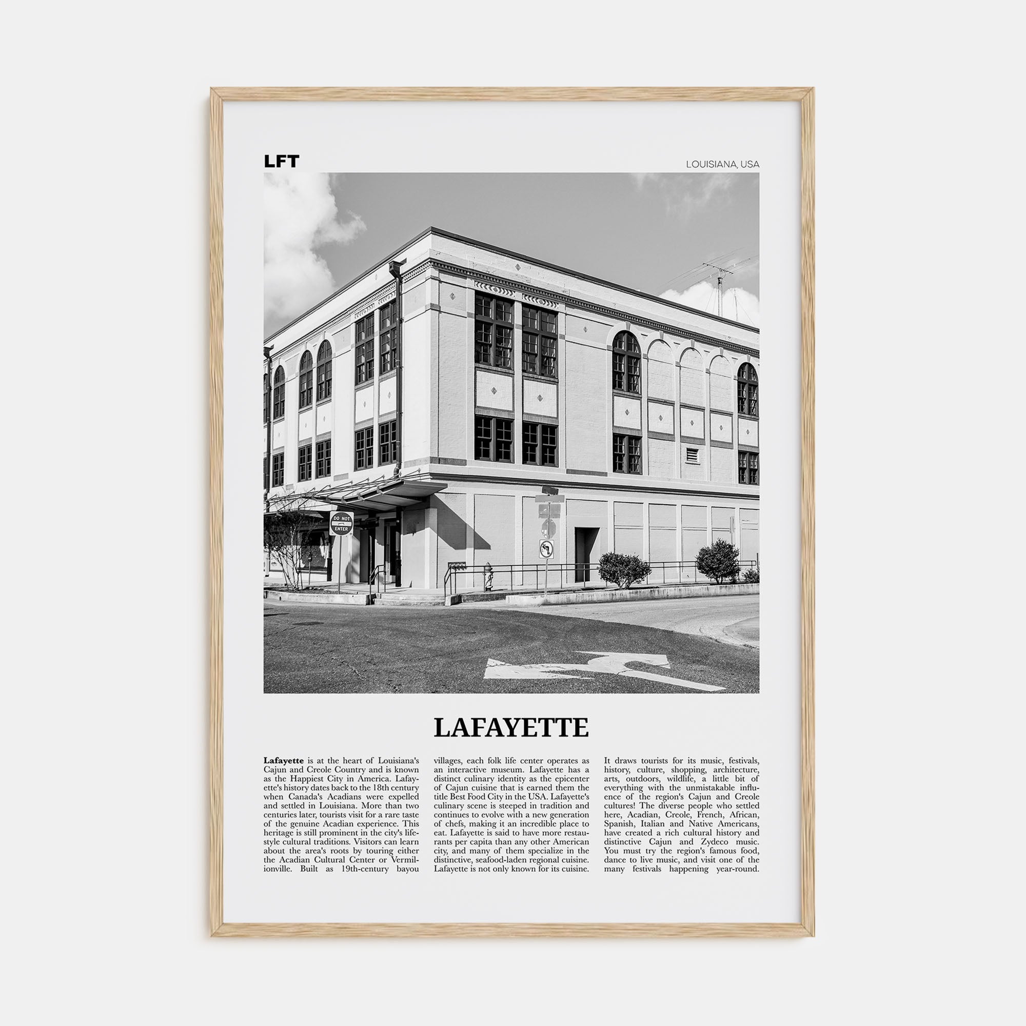 Lafayette, Louisiana Travel B&W Poster