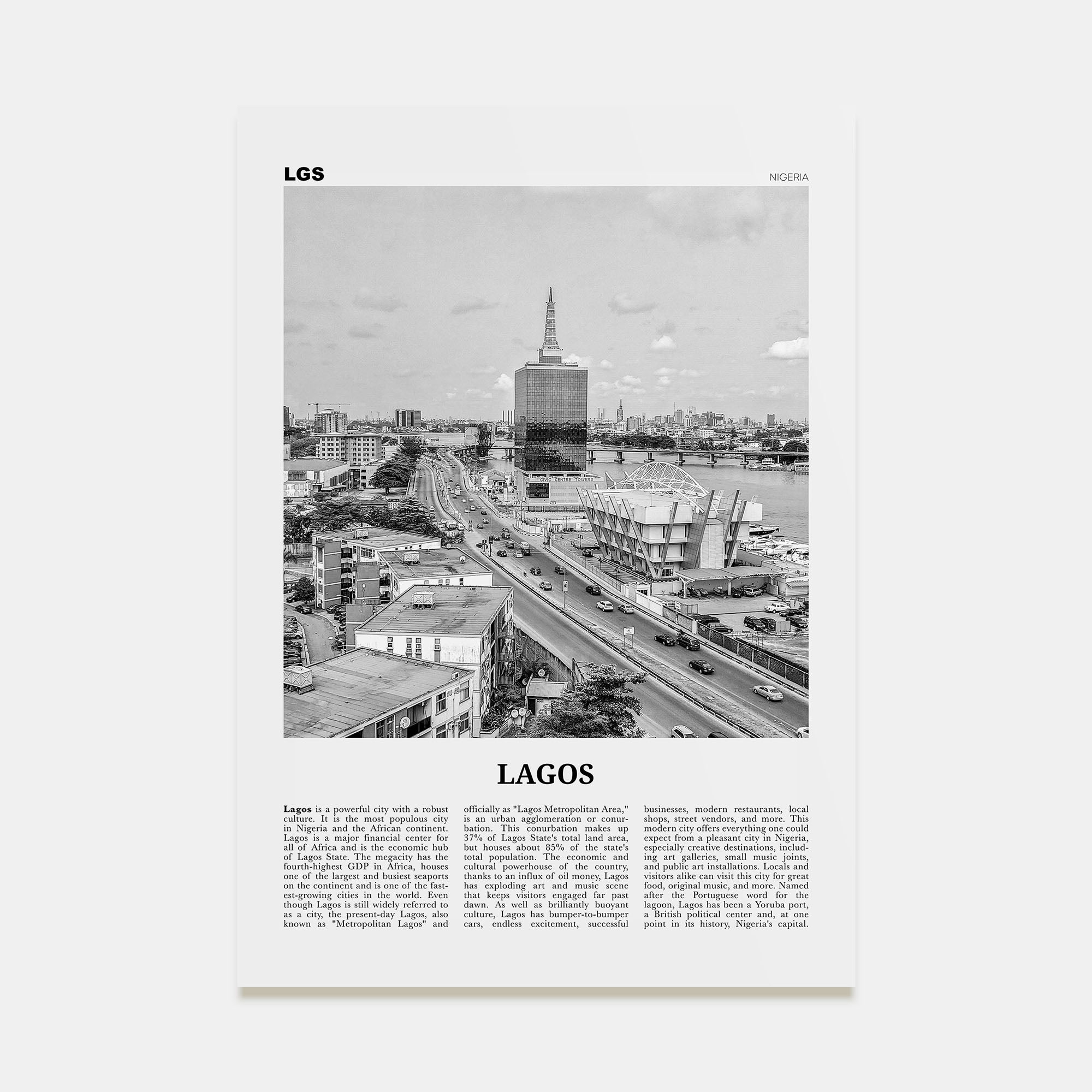 Lagos, Nigeria Travel B&W No 2 Poster