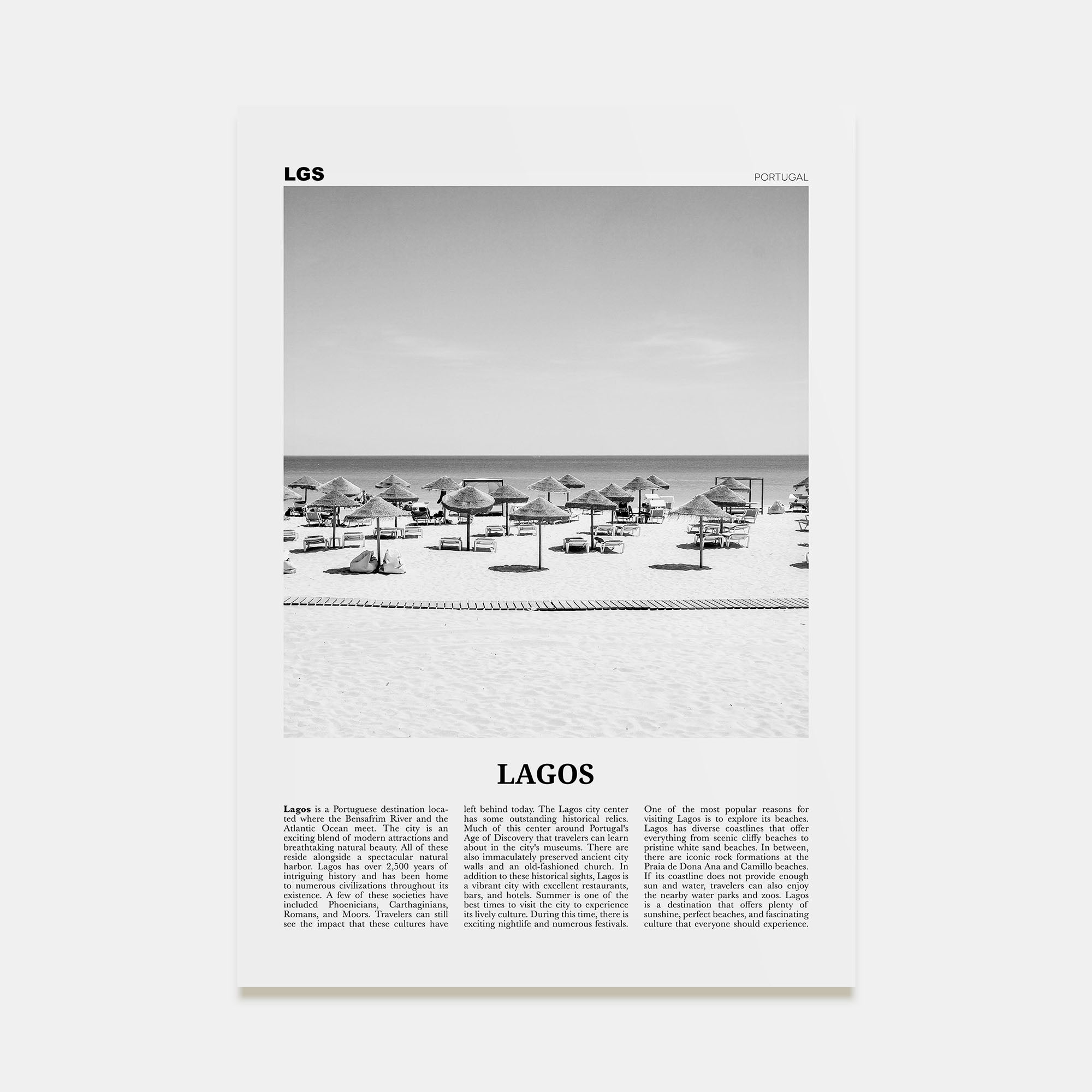 Lagos, Portugal Travel B&W Poster