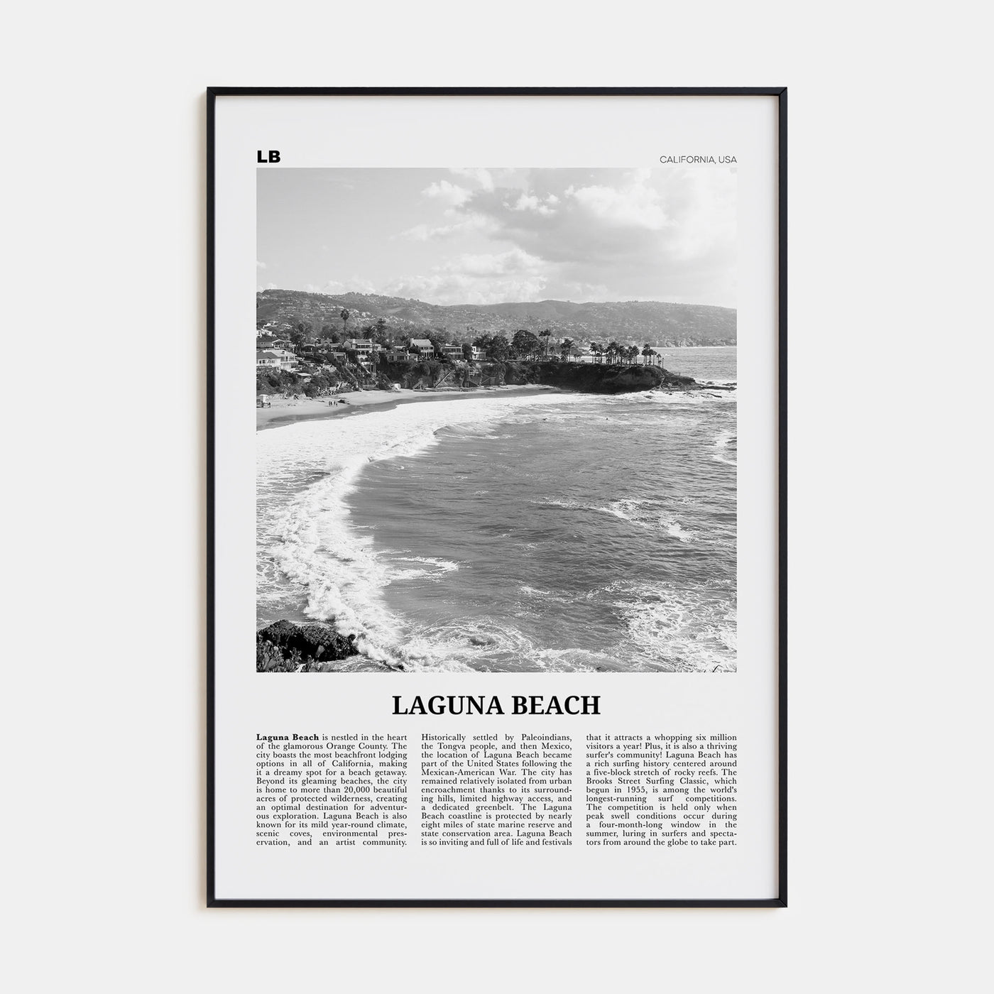 Laguna Beach Travel B&W No 1 Poster