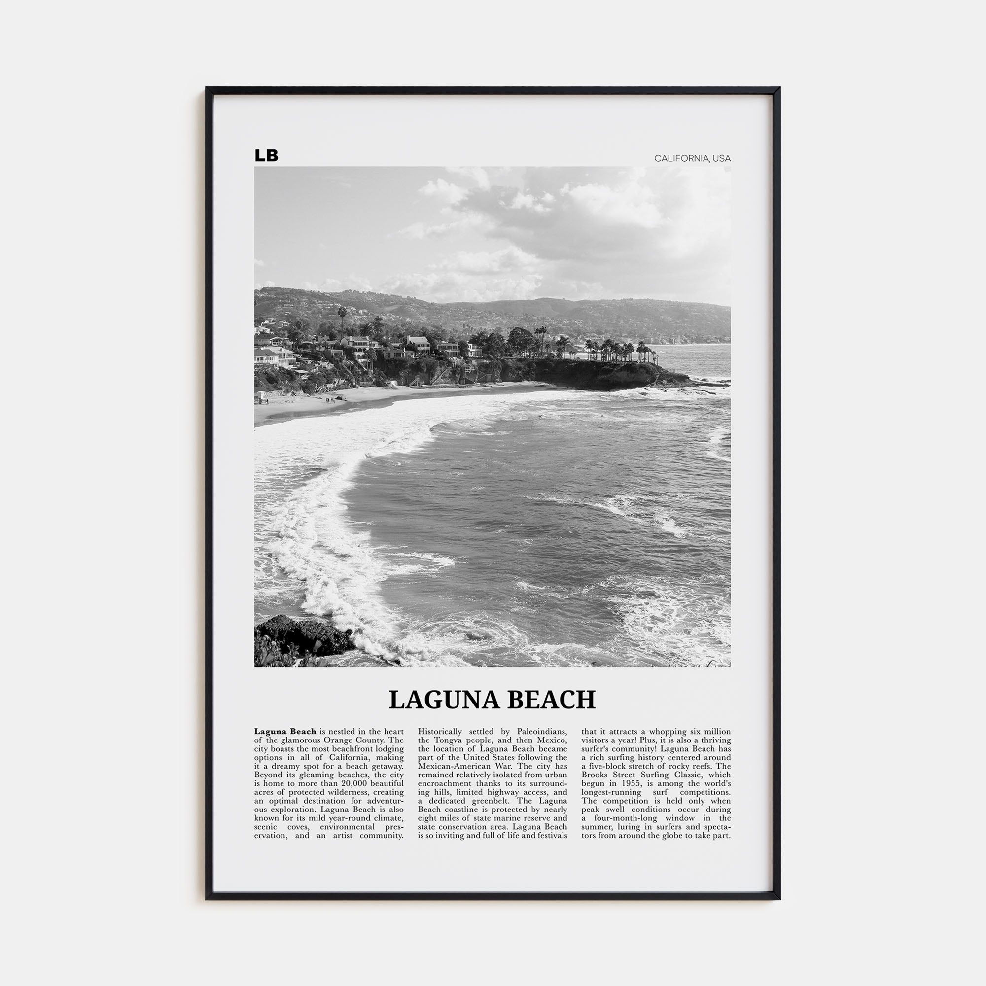 Laguna Beach Travel B&W No 1 Poster
