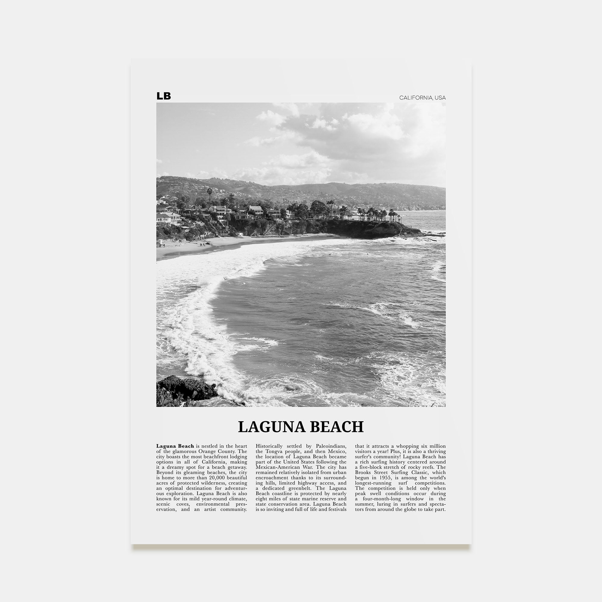 Laguna Beach Travel B&W No 1 Poster