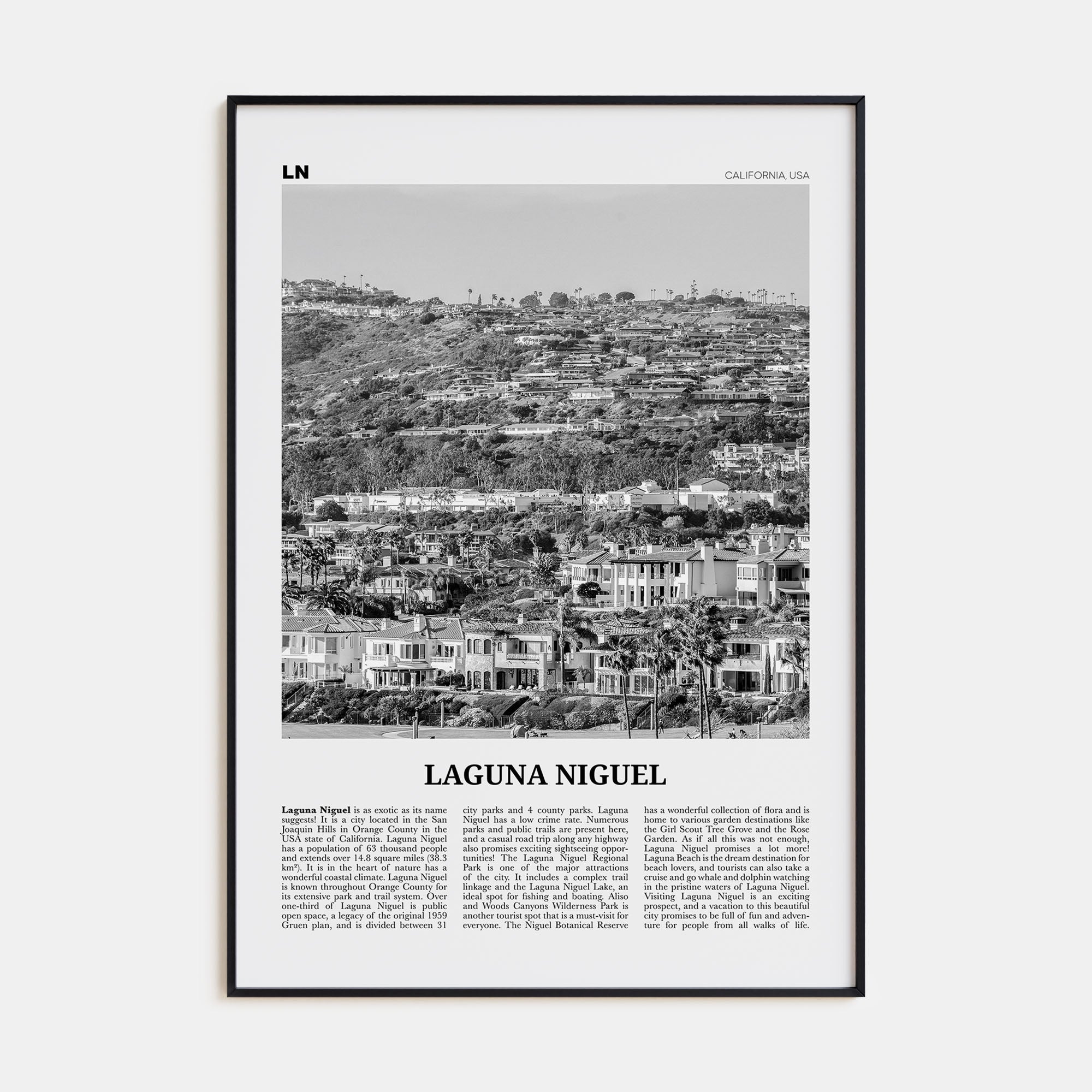Laguna Niguel Travel B&W Poster