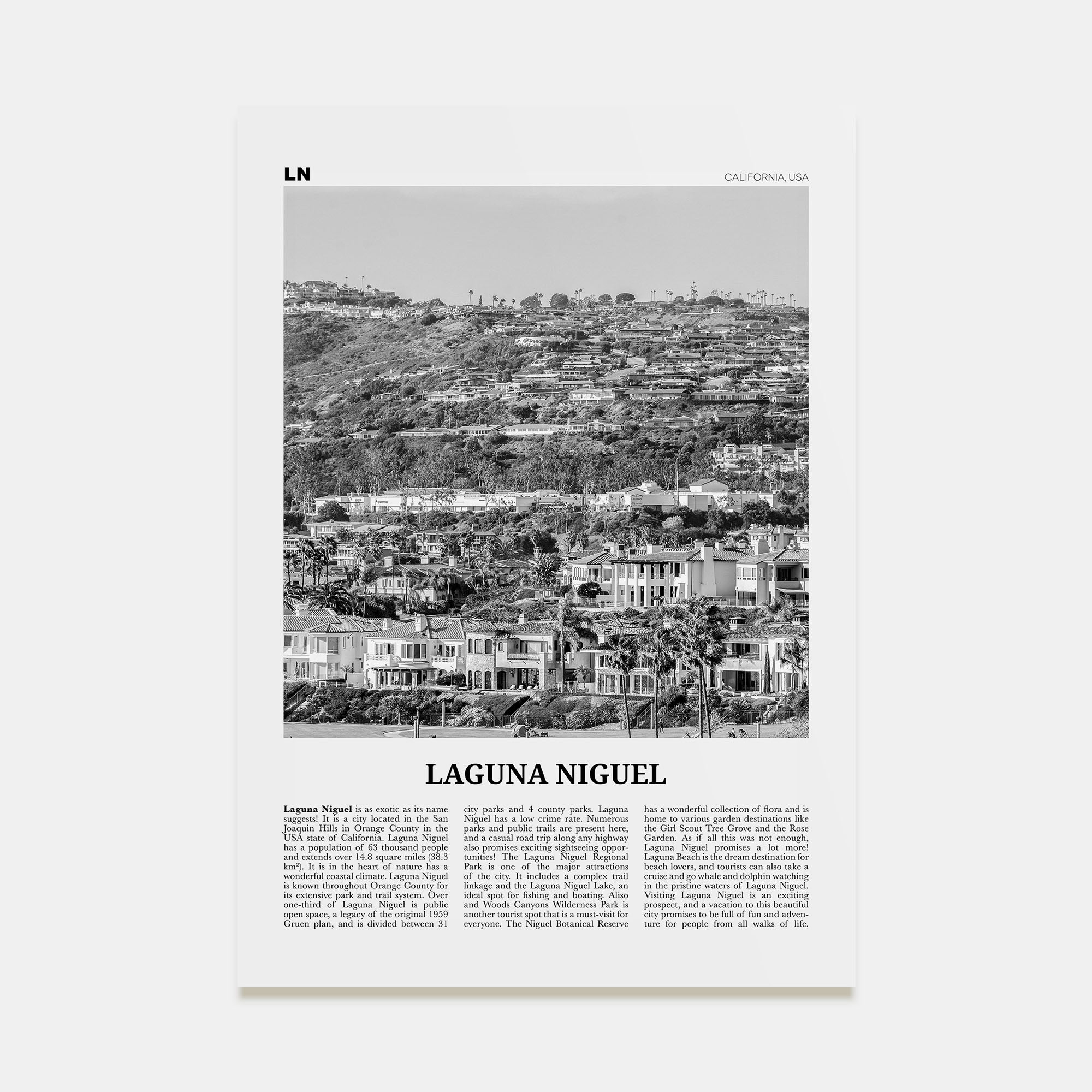 Laguna Niguel Travel B&W Poster