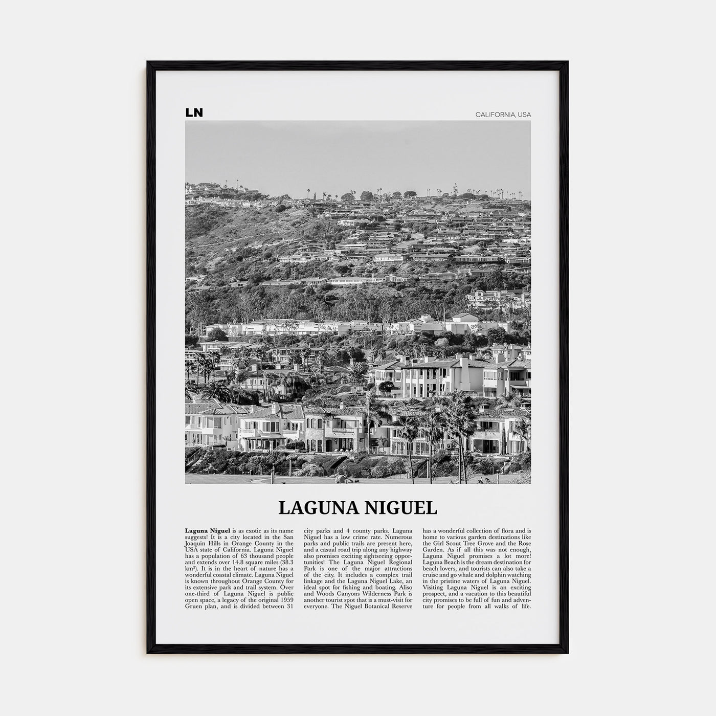 Laguna Niguel Travel B&W Poster