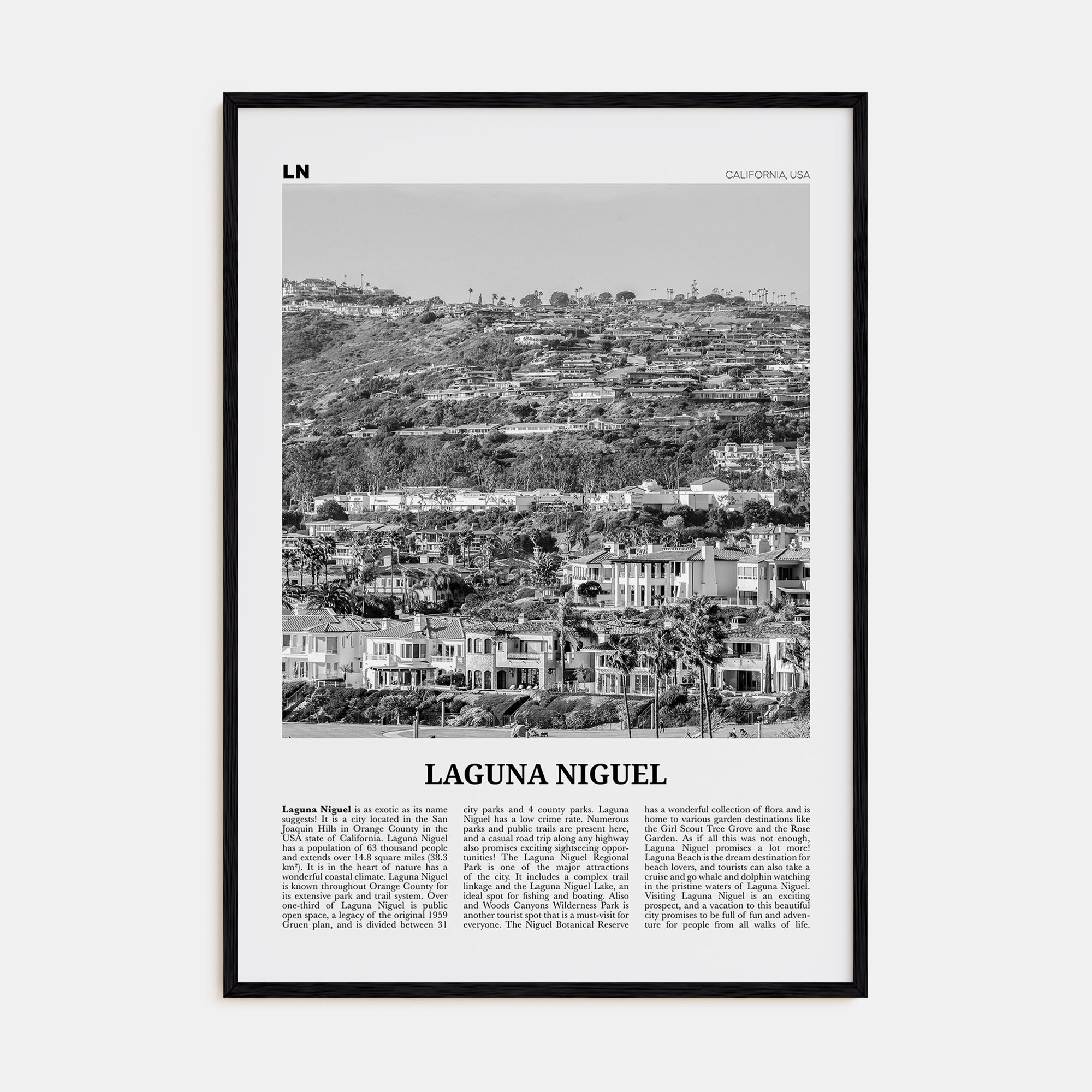 Laguna Niguel Travel B&W Poster