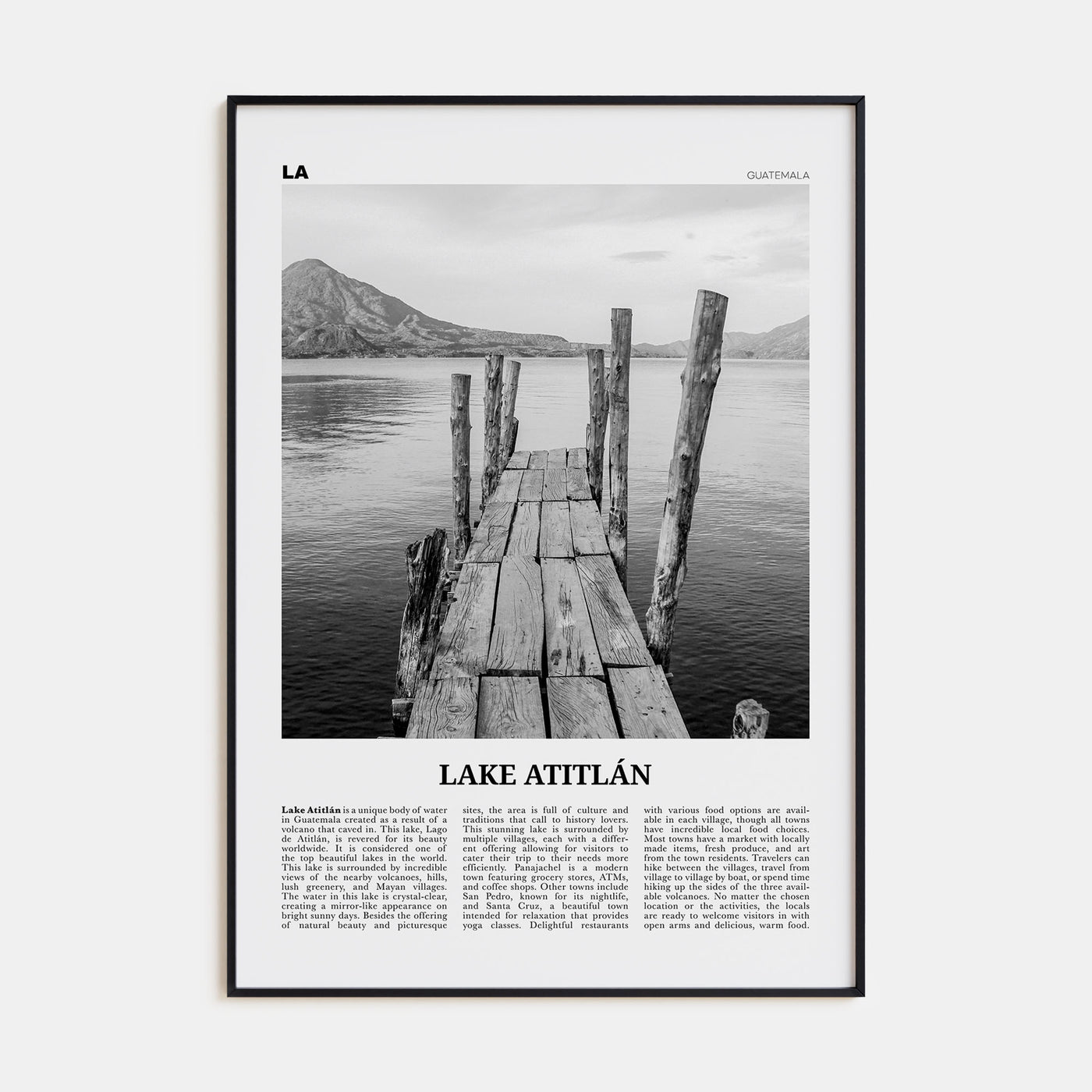 Lake Atitlán Travel B&W Poster