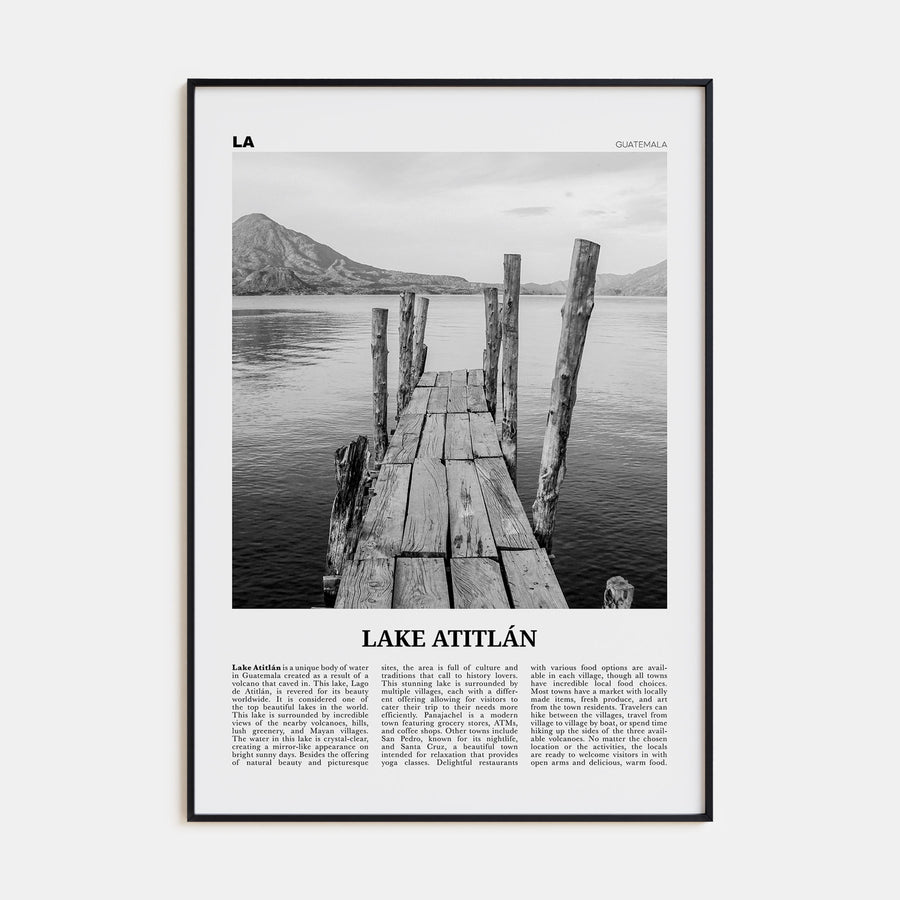 Lake Atitlán Travel B&W Poster