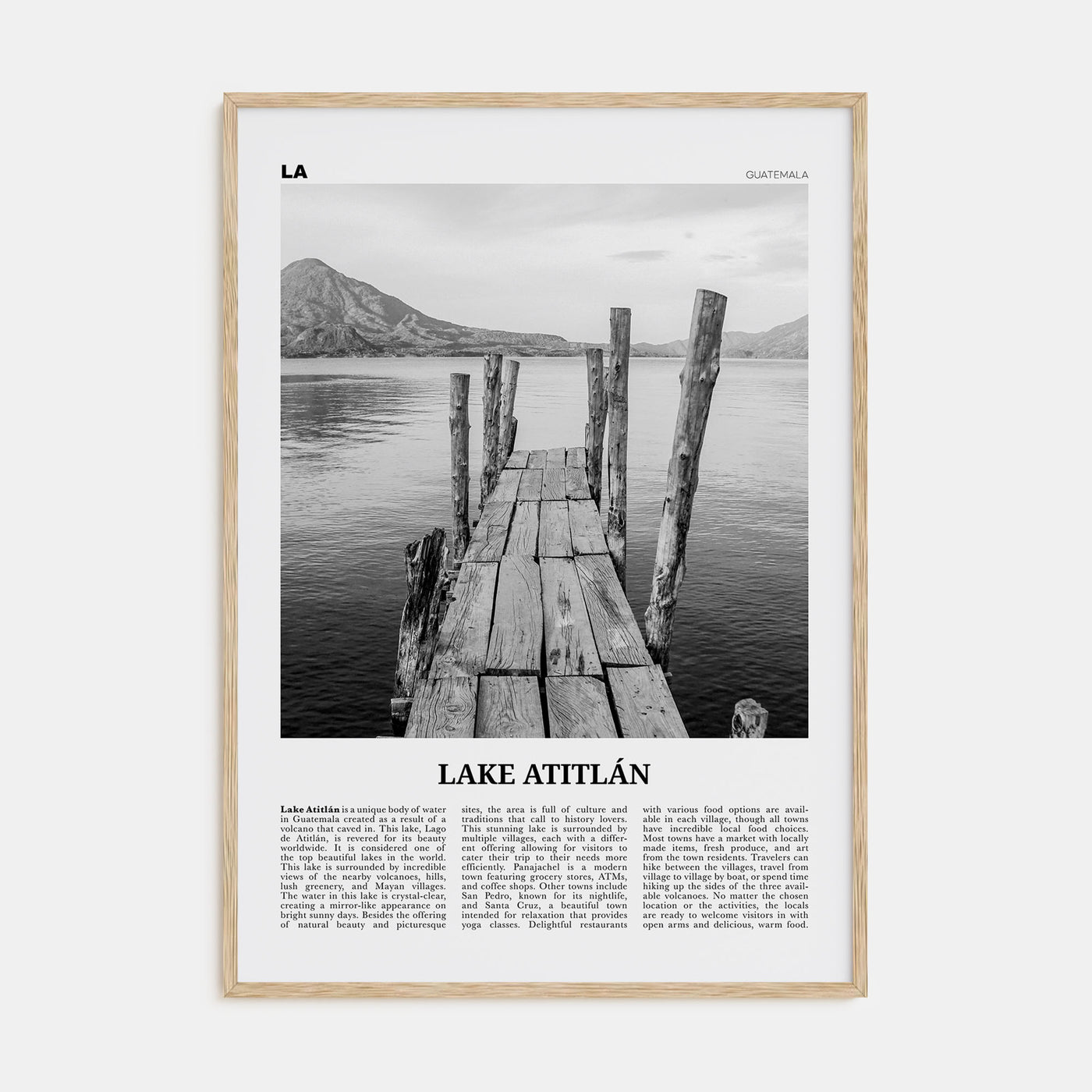 Lake Atitlán Travel B&W Poster