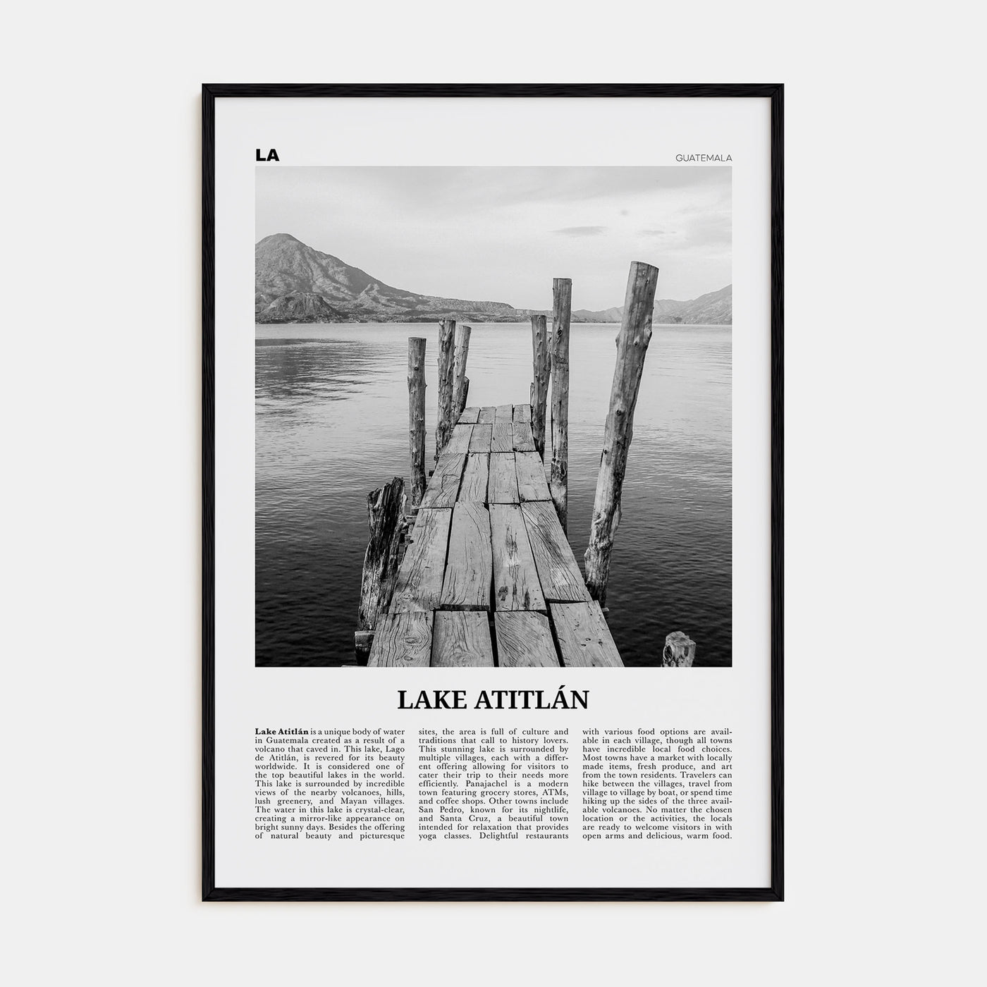 Lake Atitlán Travel B&W Poster