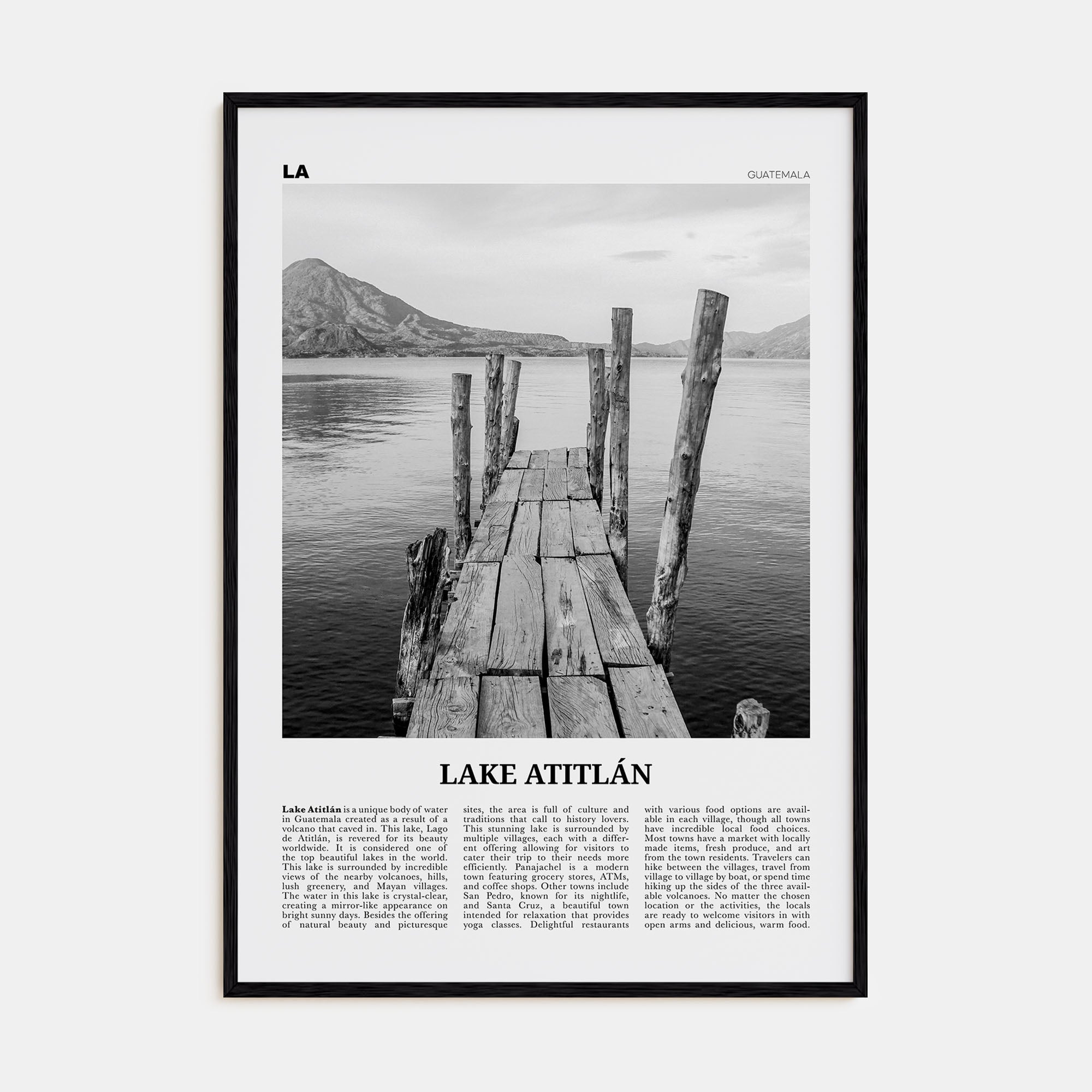 Lake Atitlán Travel B&W Poster