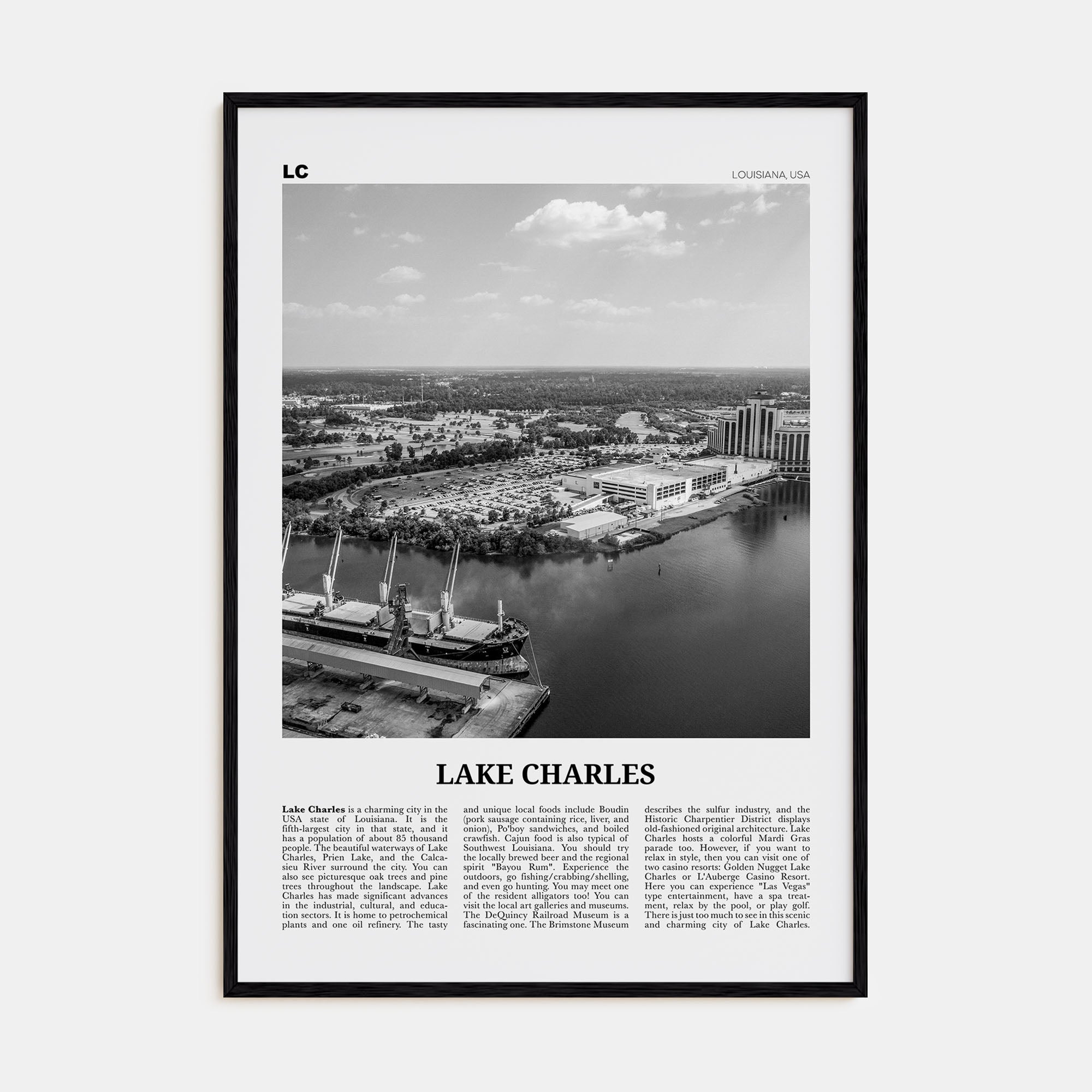 Lake Charles Travel B&W Poster