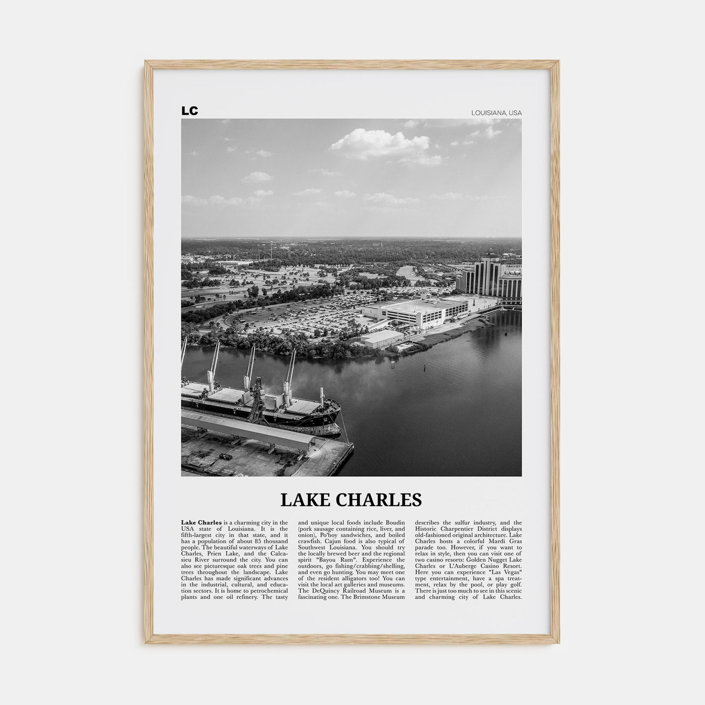 Lake Charles Travel B&W Poster