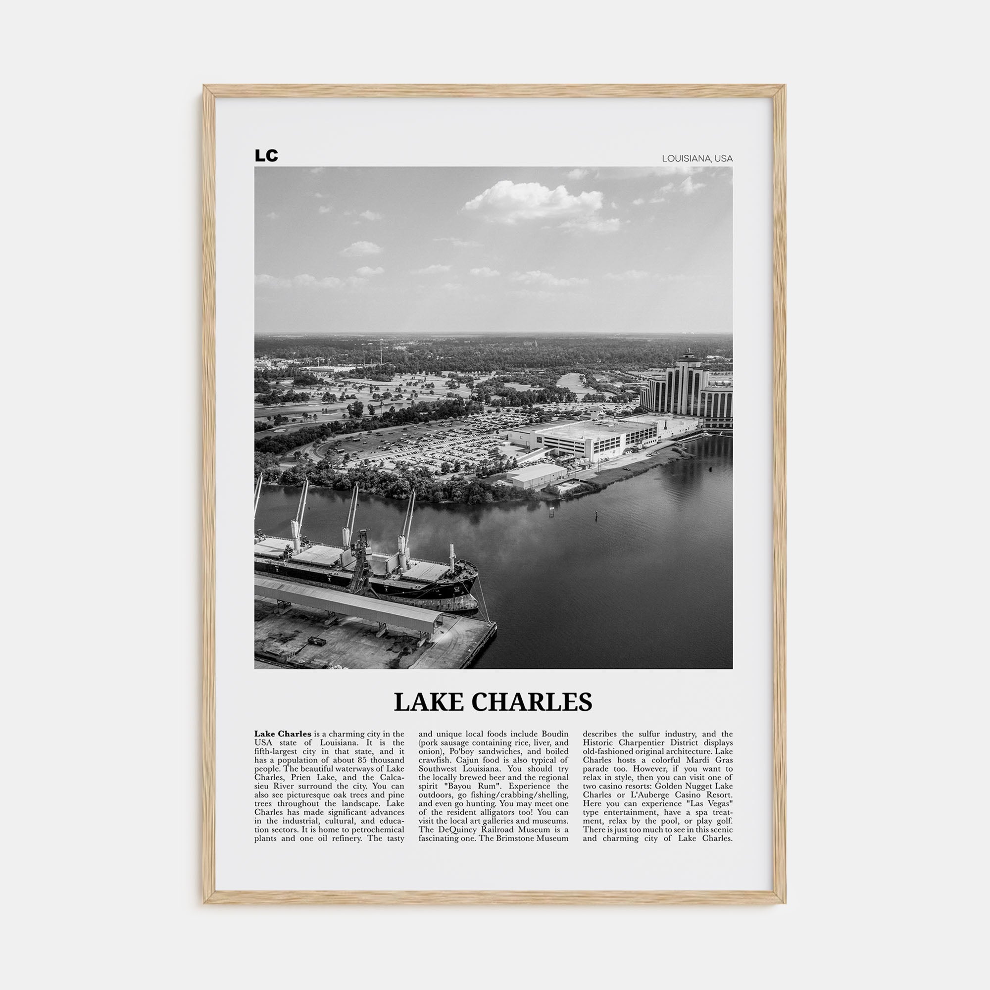 Lake Charles Travel B&W Poster