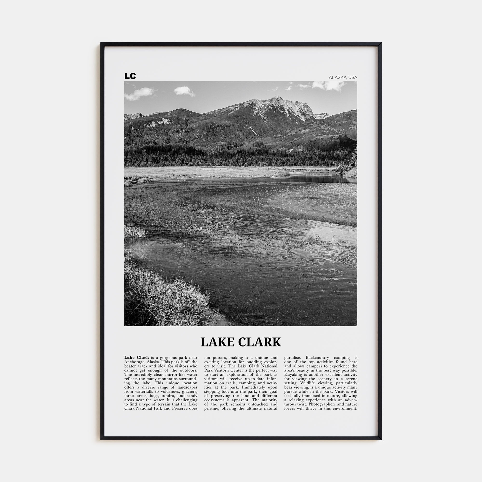 Lake Clark National Park Travel B&W Poster