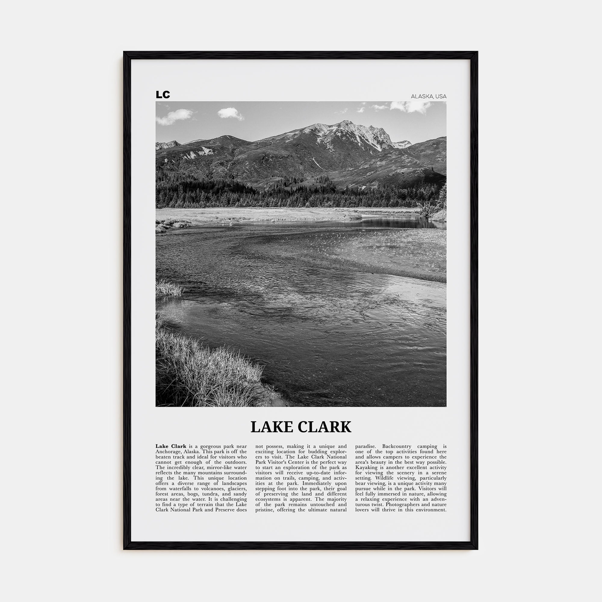Lake Clark National Park Travel B&W Poster