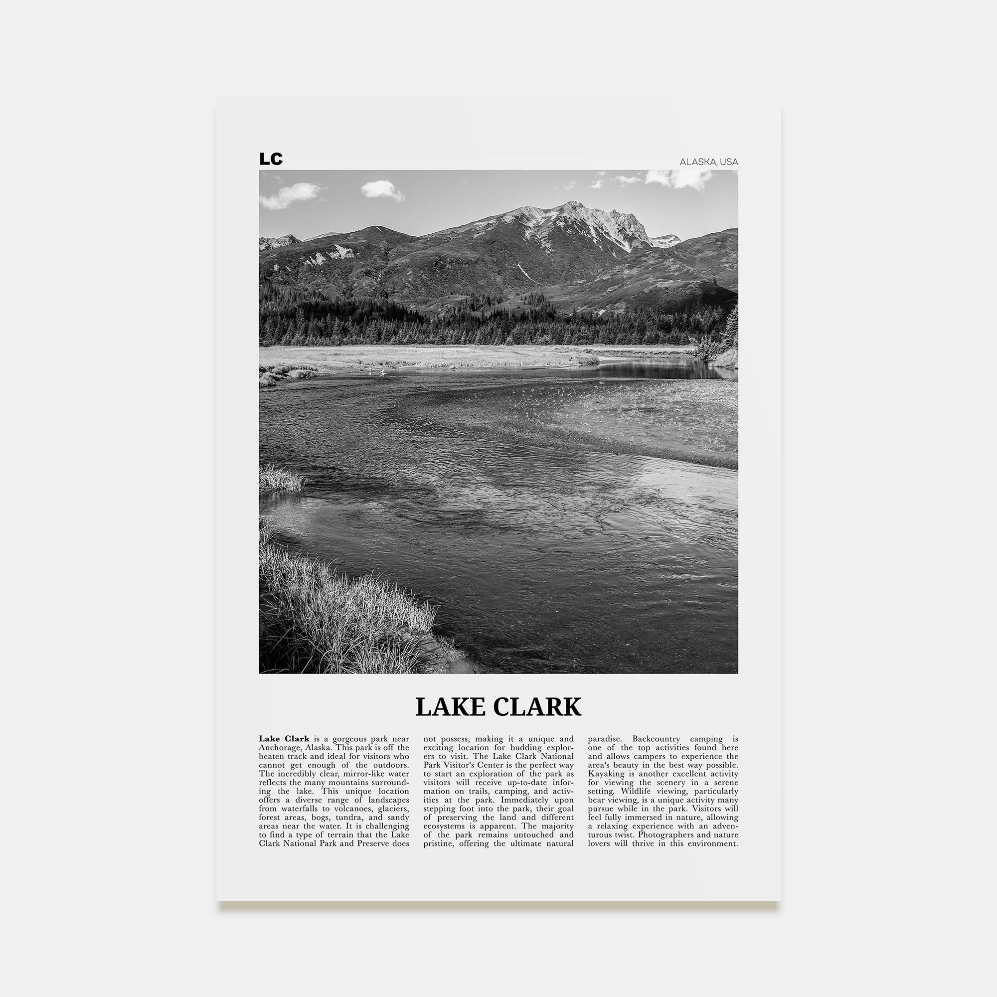 Lake Clark National Park Travel B&W Poster