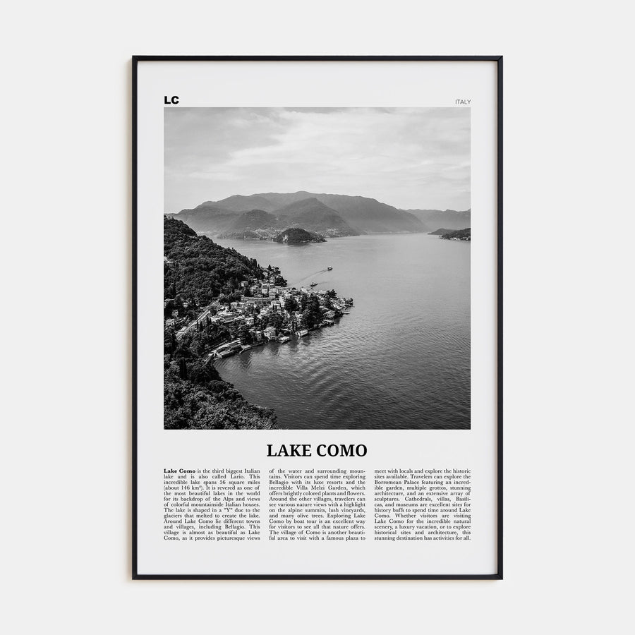 Lake Como Travel B&W Poster