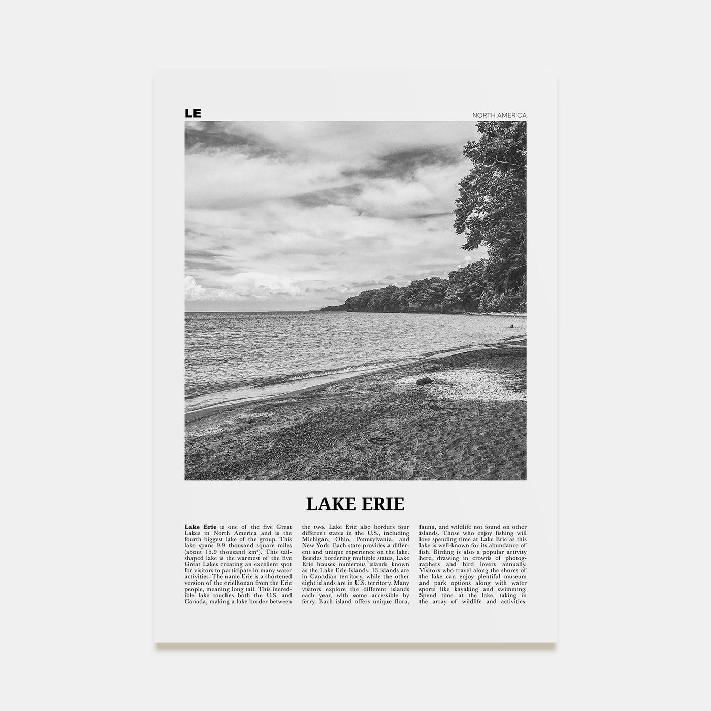 Lake Erie Travel B&W Poster