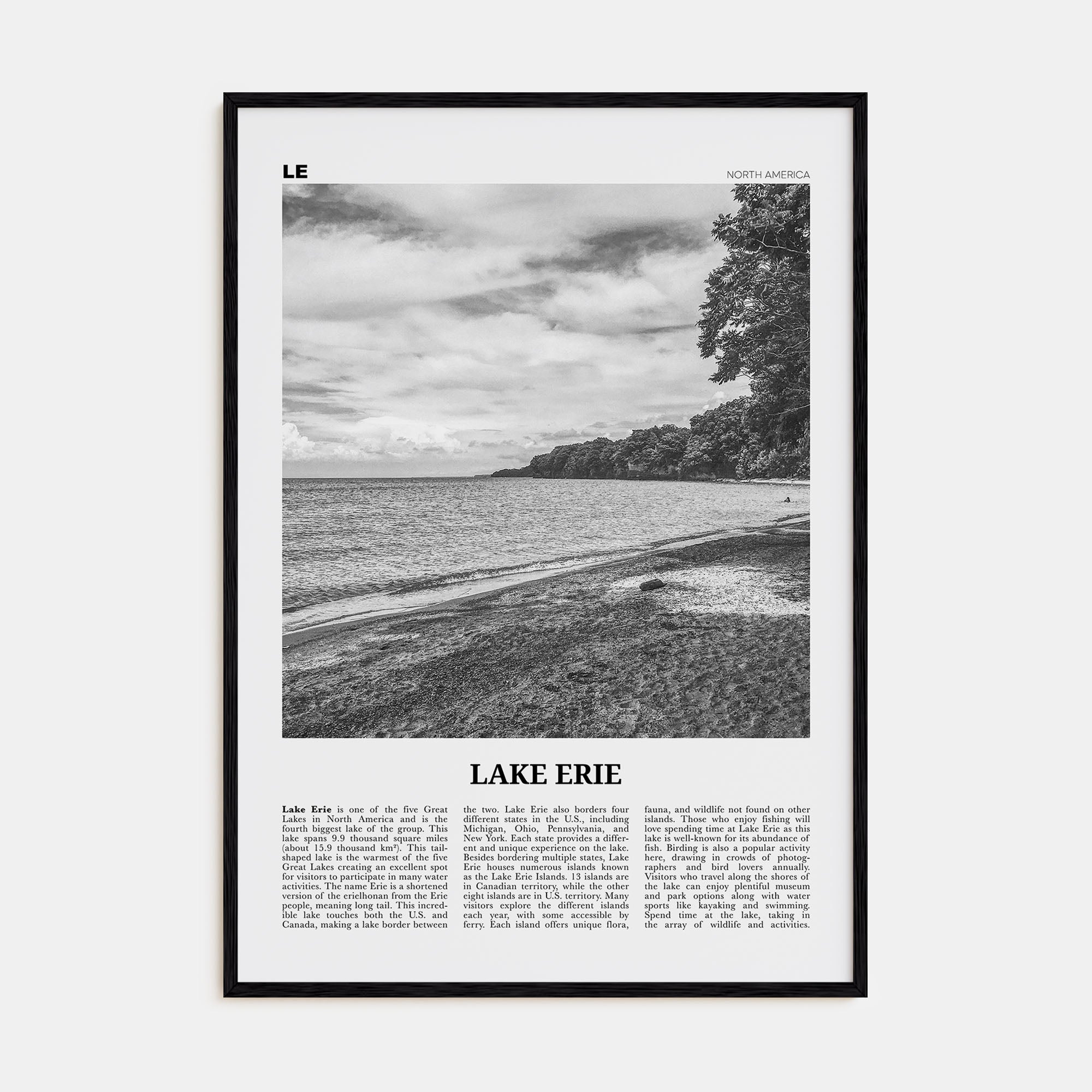 Lake Erie Travel B&W Poster