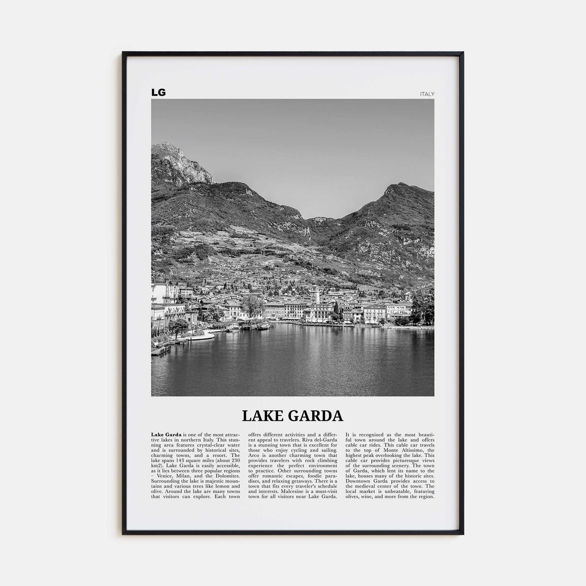 Lake Garda Travel B&W Poster