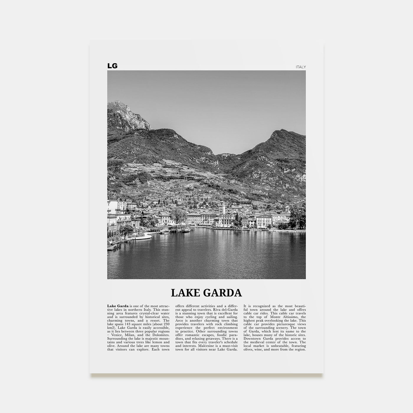 Lake Garda Travel B&W Poster